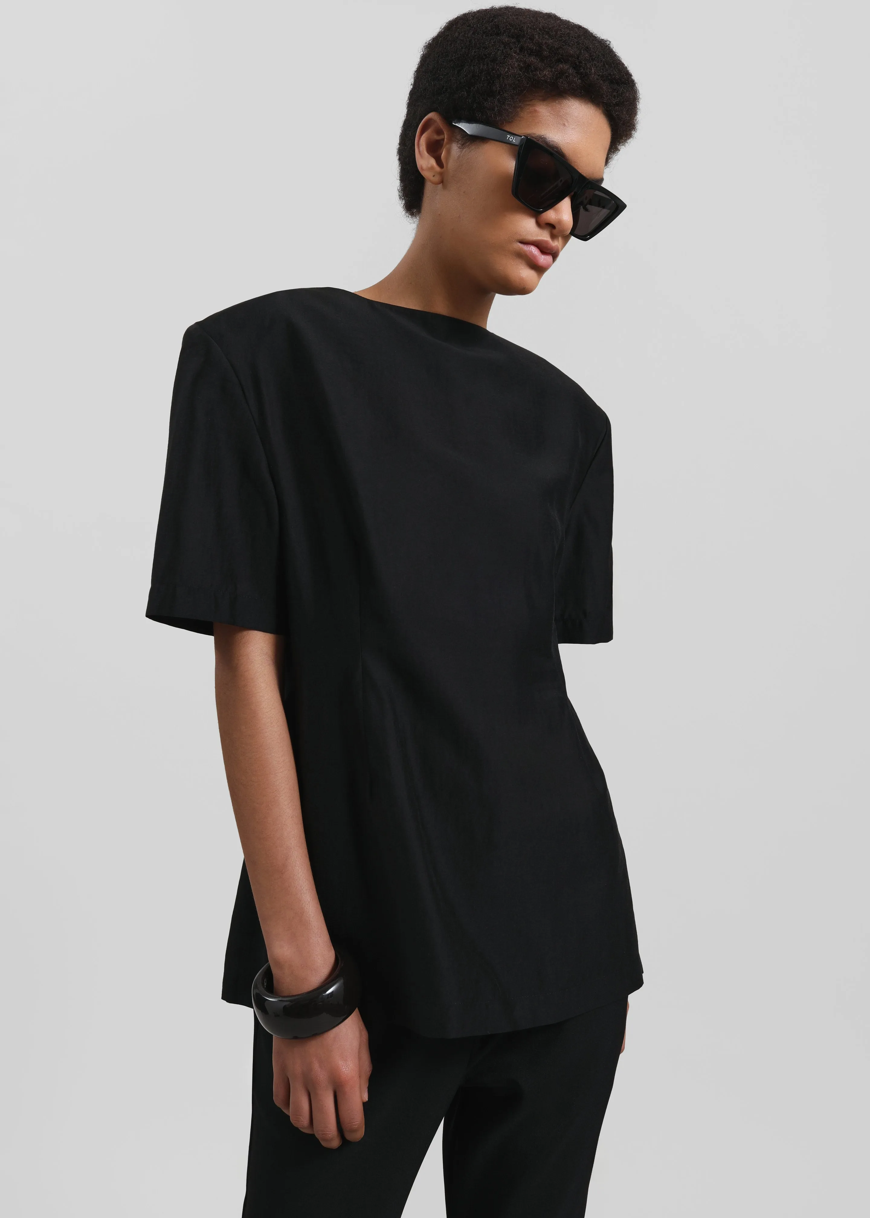 Amomento Silky Oversized Half Shirt - Black sold by Frankie Shop