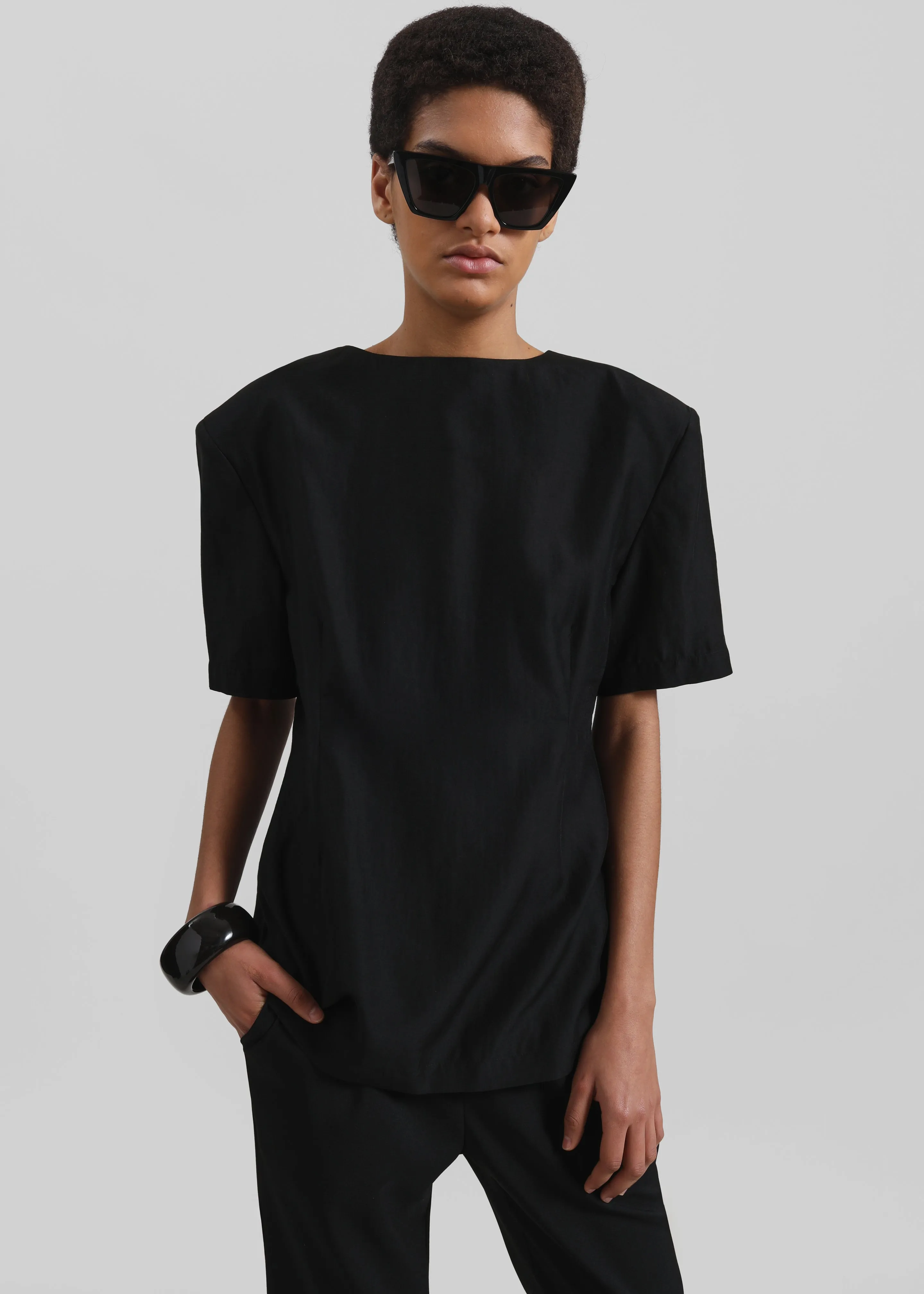 Amomento Silky Oversized Half Shirt - Black sold by Frankie Shop product image thumbnail 3