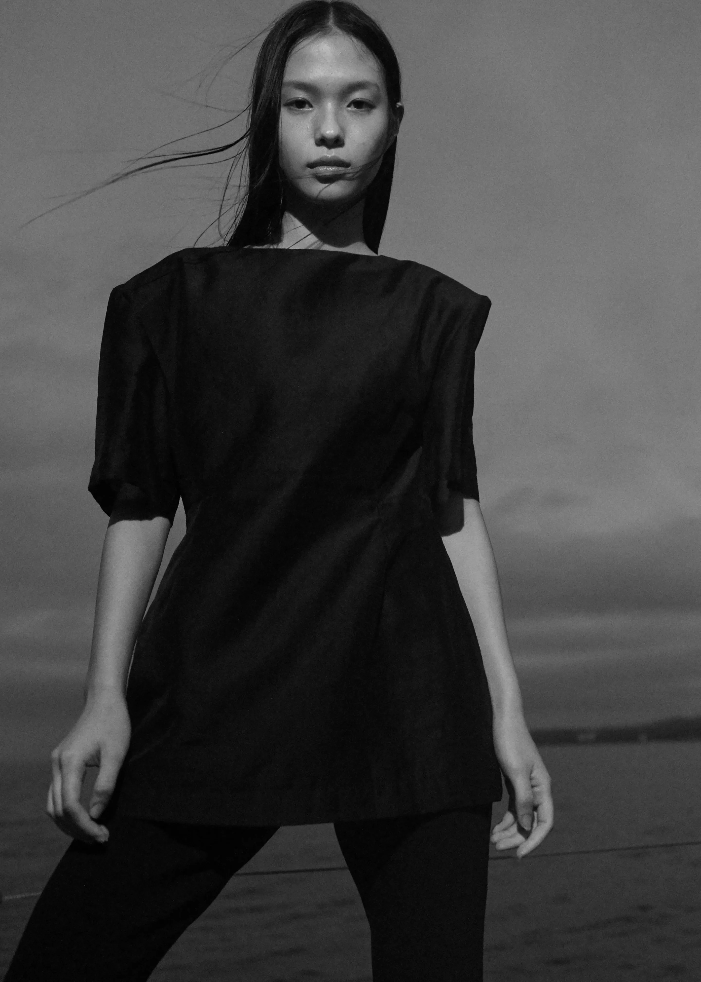 Amomento Silky Oversized Half Shirt - Black sold by Frankie Shop product image thumbnail 5