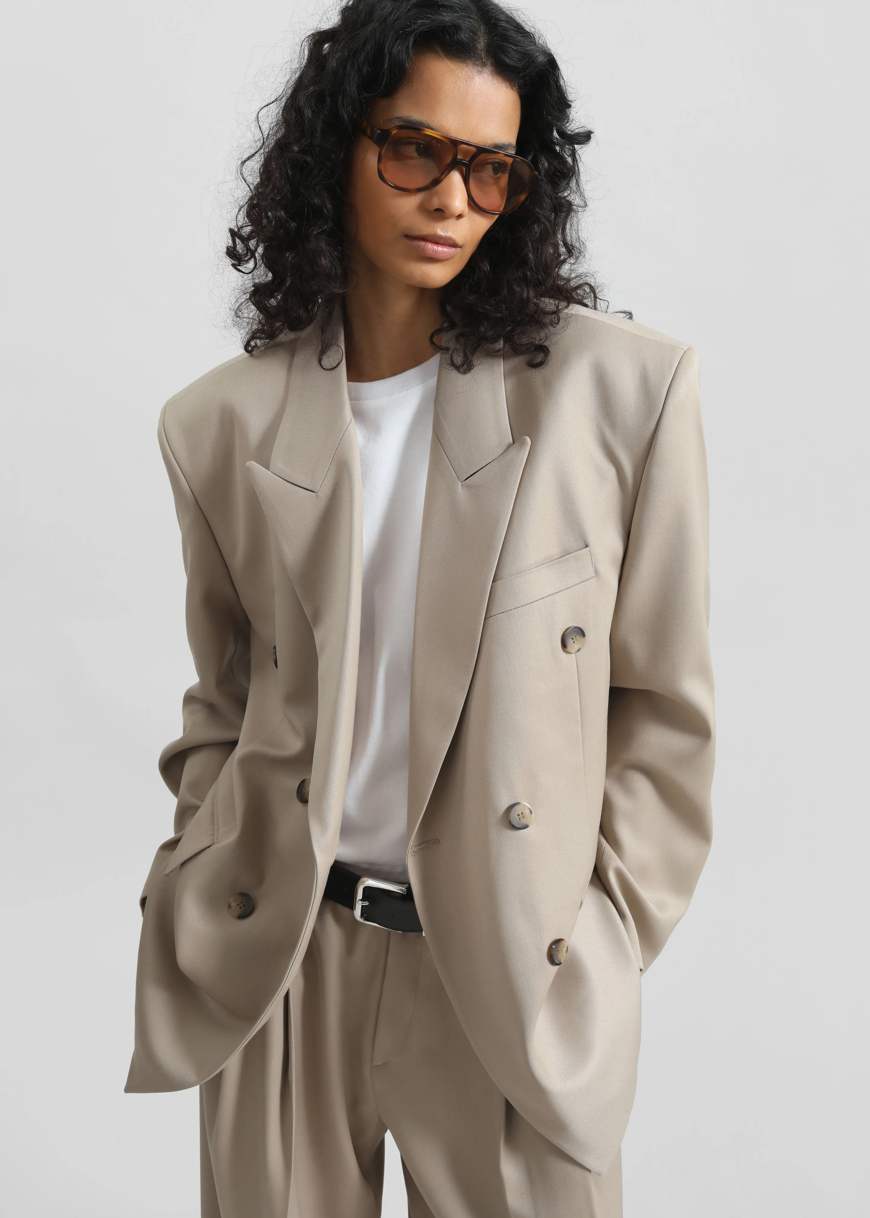 Dunbar Double-Breasted Blazer - Taupe sold by Frankie Shop