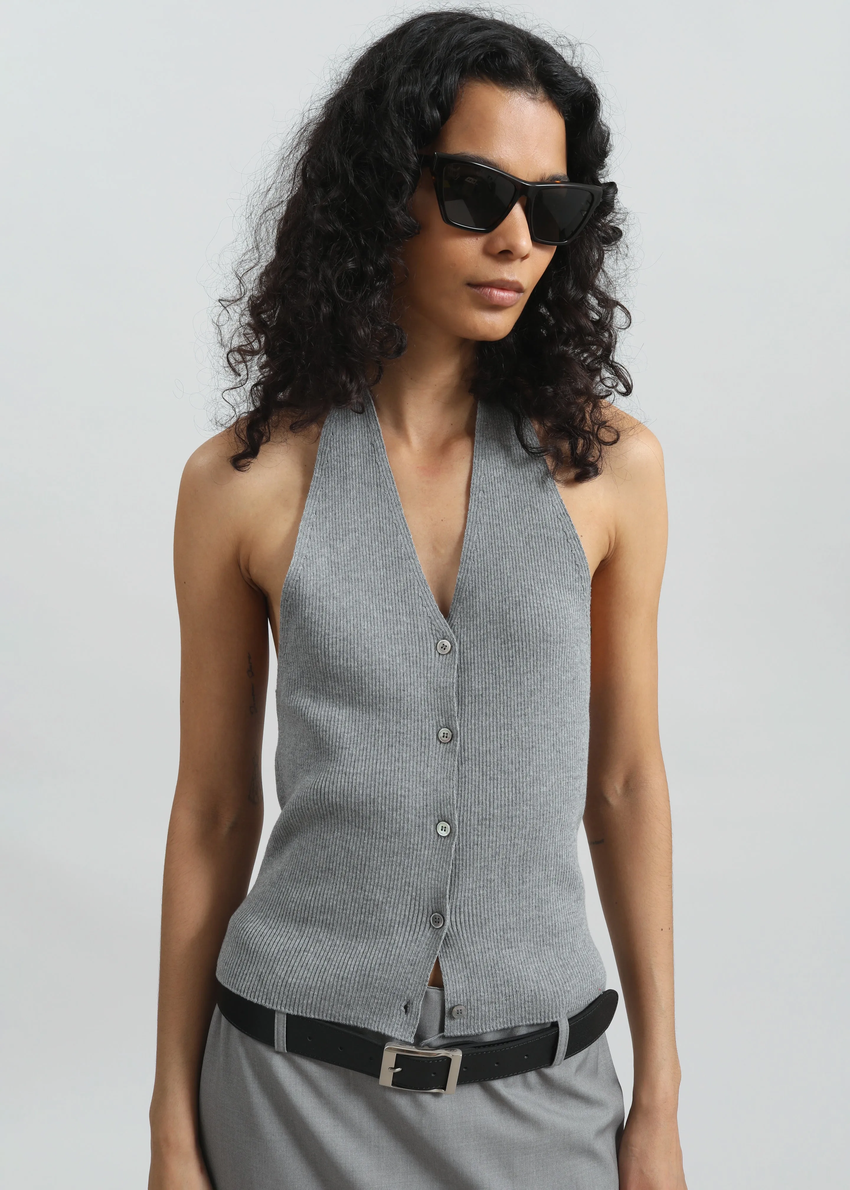 Himi Knit Halter Top - Grey sold by Frankie Shop