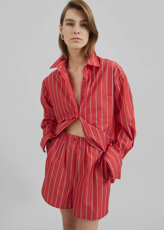 Lui Striped Cotton Boxer Shorts - Red/White Stripe sold by Frankie Shop