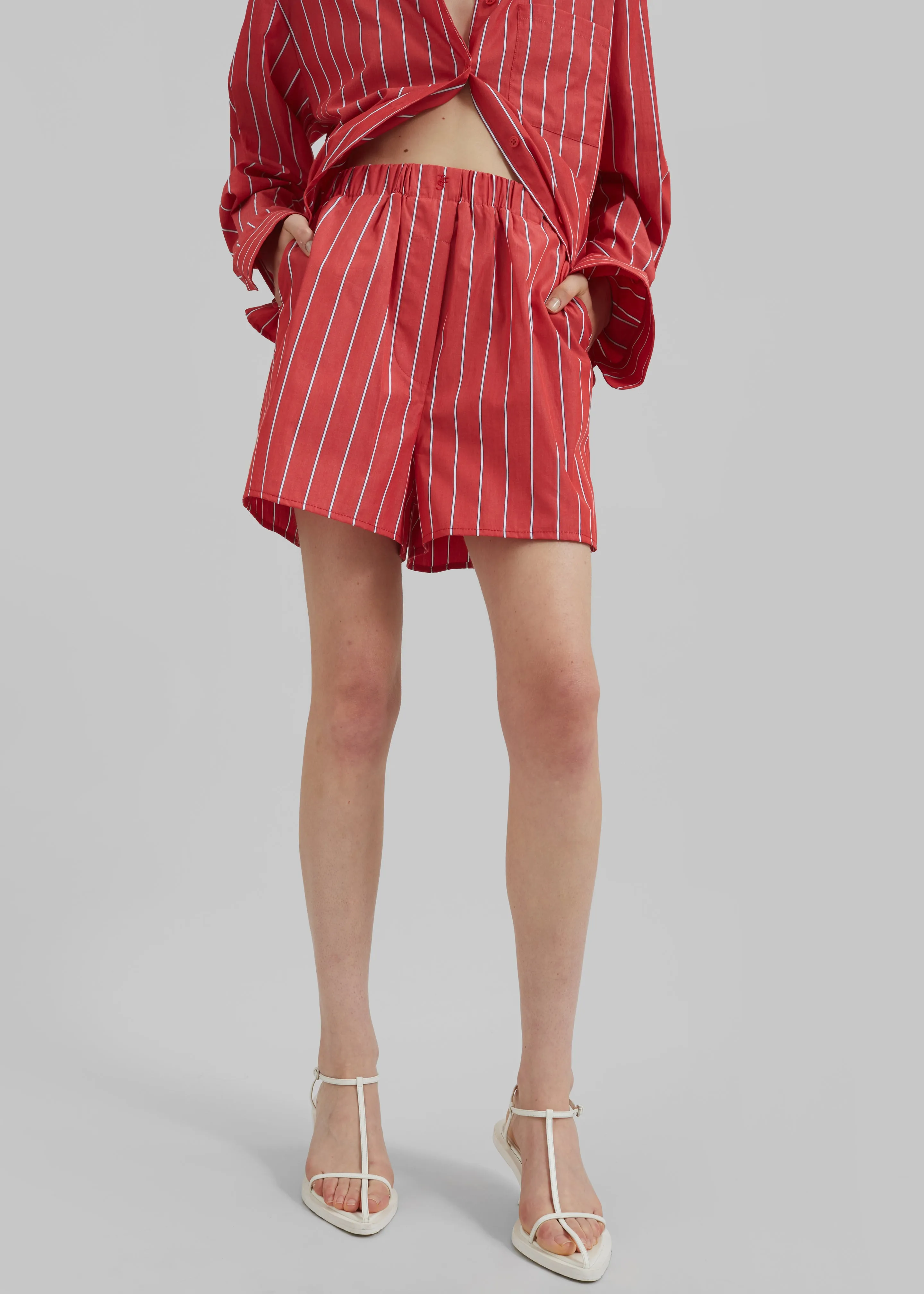 Lui Striped Cotton Boxer Shorts - Red/White Stripe sold by Frankie Shop product image thumbnail 4