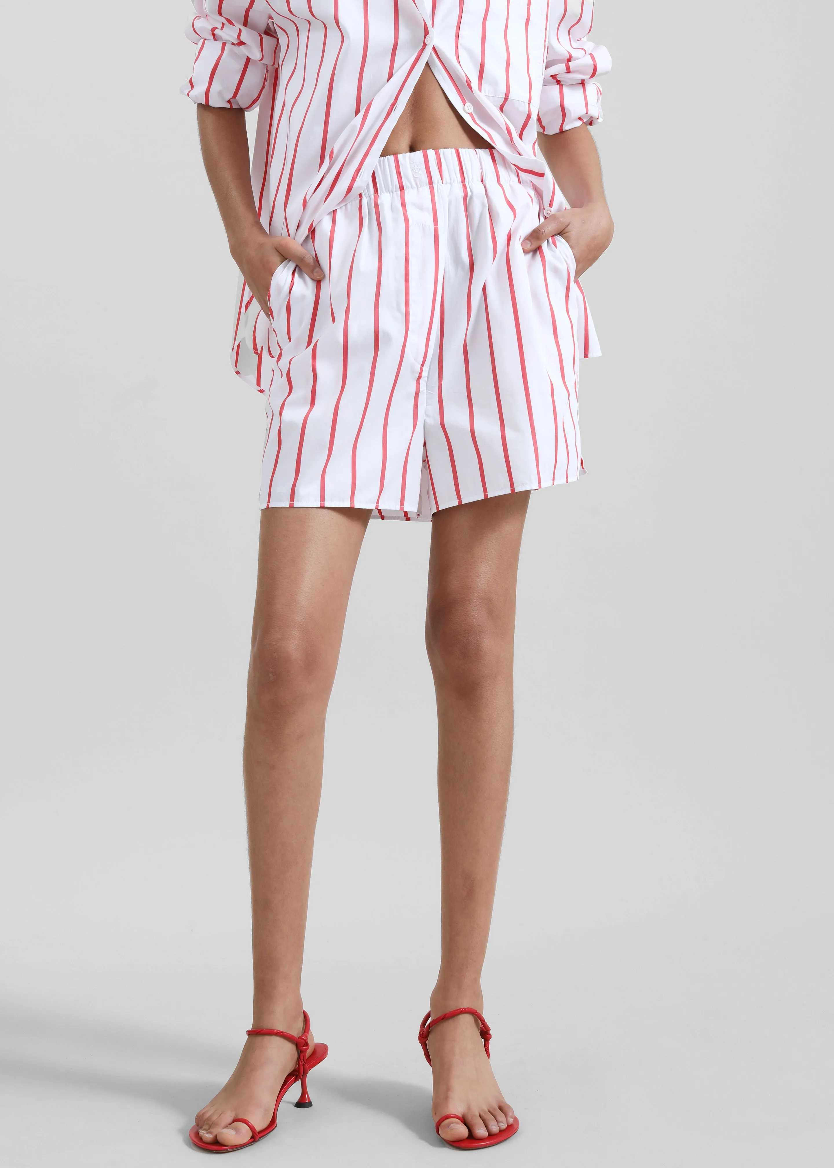 Lui Striped Cotton Boxer Shorts - White/Red Stripe sold by Frankie Shop product image thumbnail 5