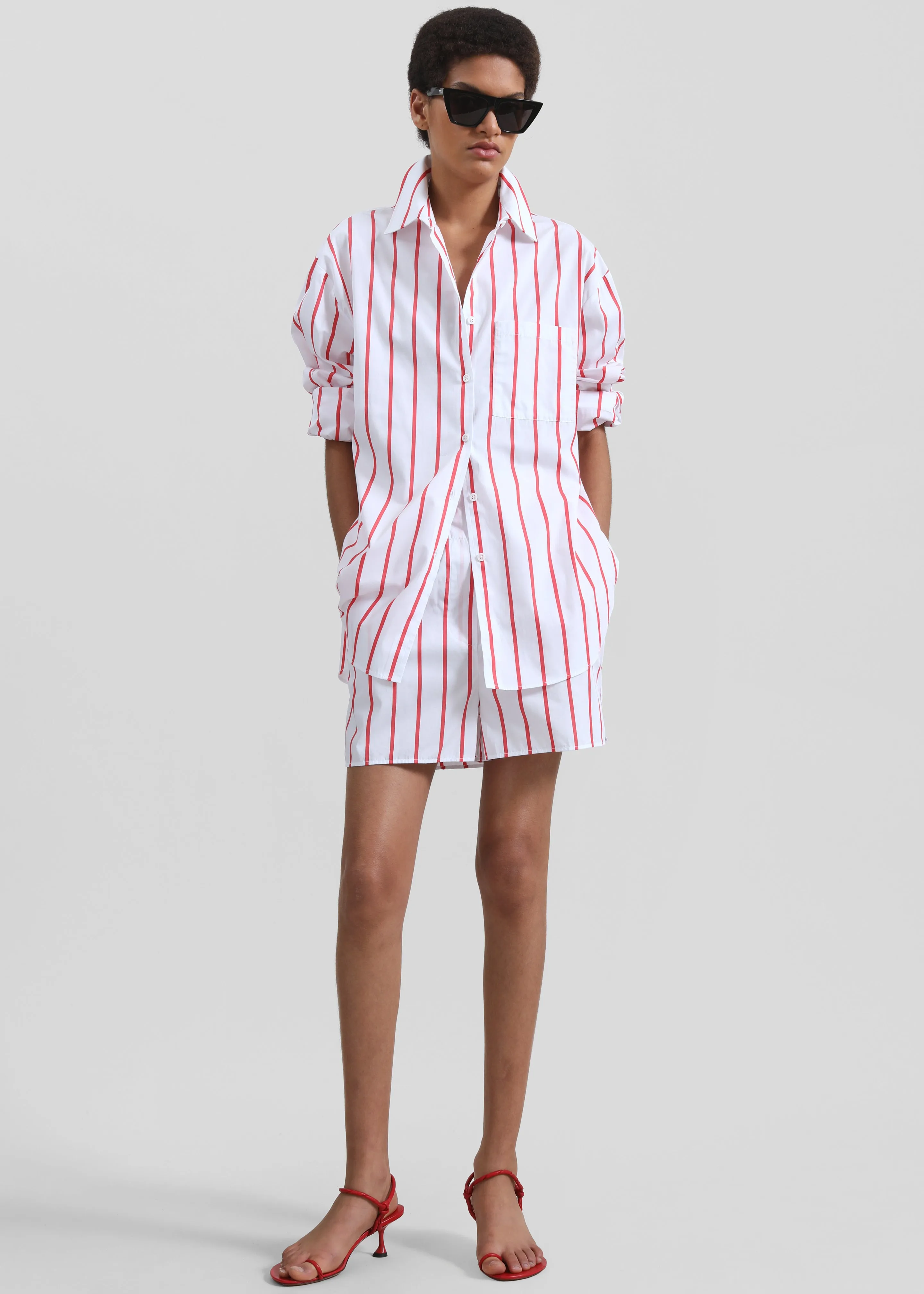 Lui Striped Cotton Boxer Shorts - White/Red Stripe sold by Frankie Shop product image thumbnail 3