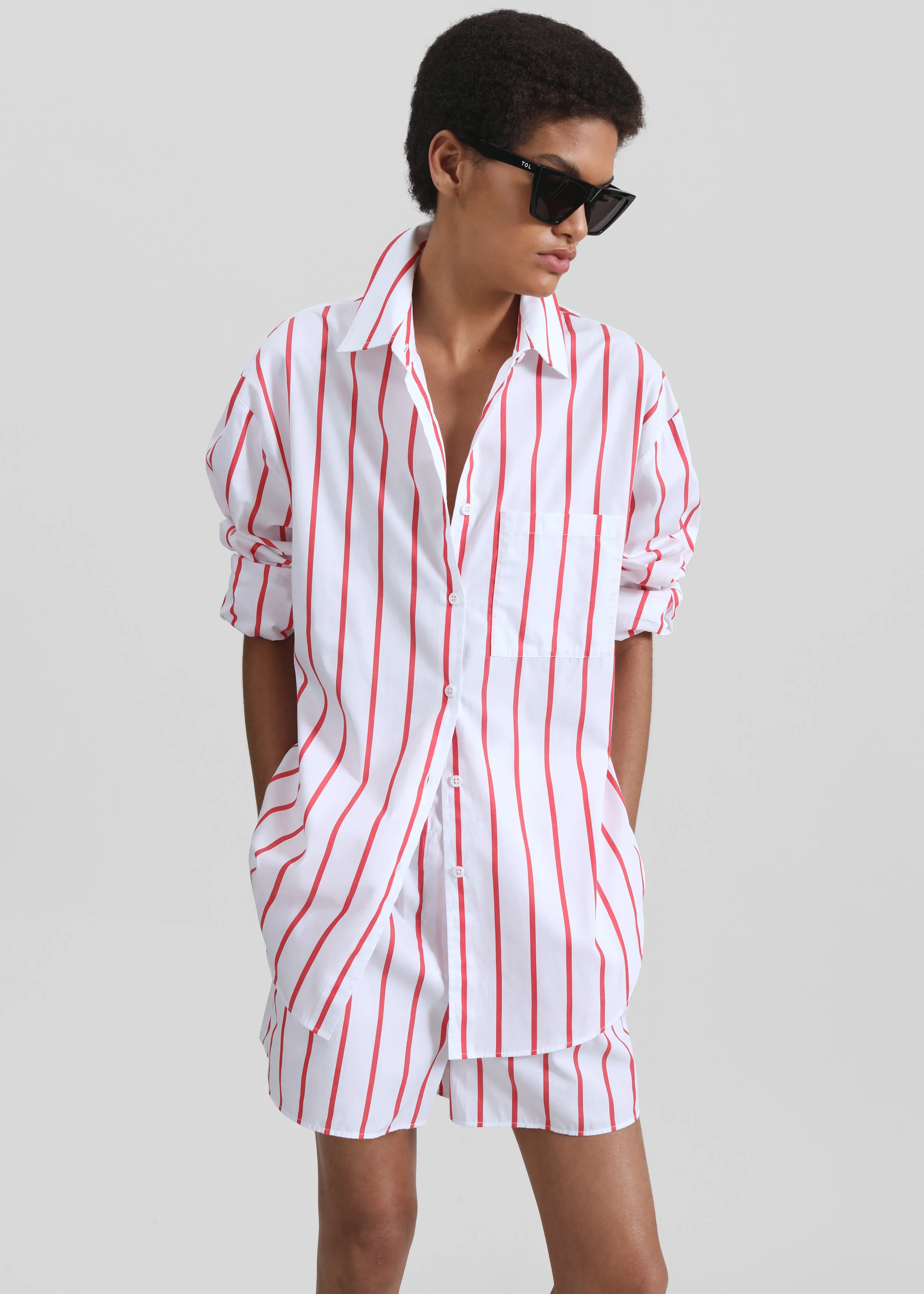 Lui Striped Cotton Shirt - White/Red Stripe sold by Frankie Shop product image thumbnail 3