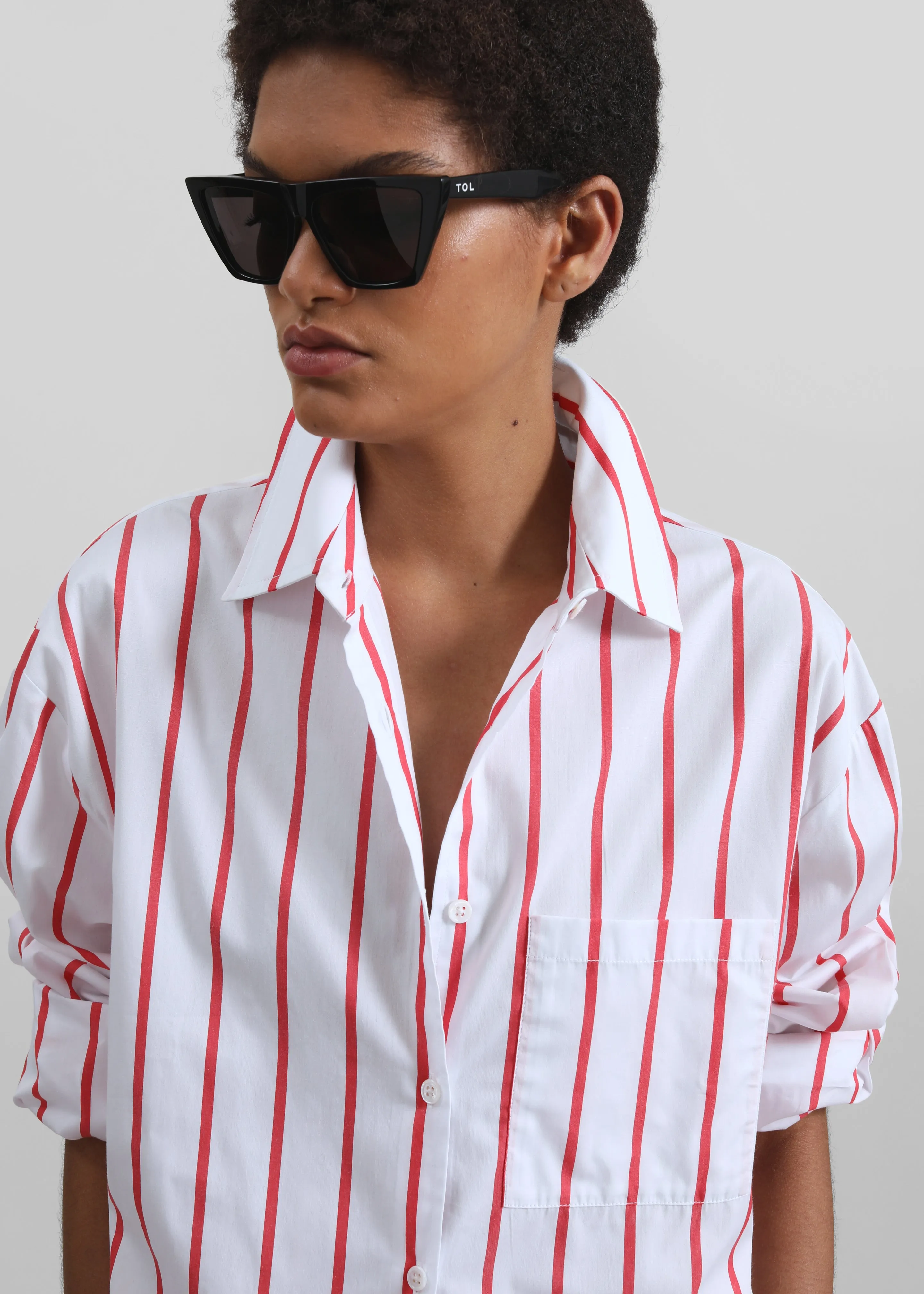 Lui Striped Cotton Shirt - White/Red Stripe sold by Frankie Shop product image thumbnail 4