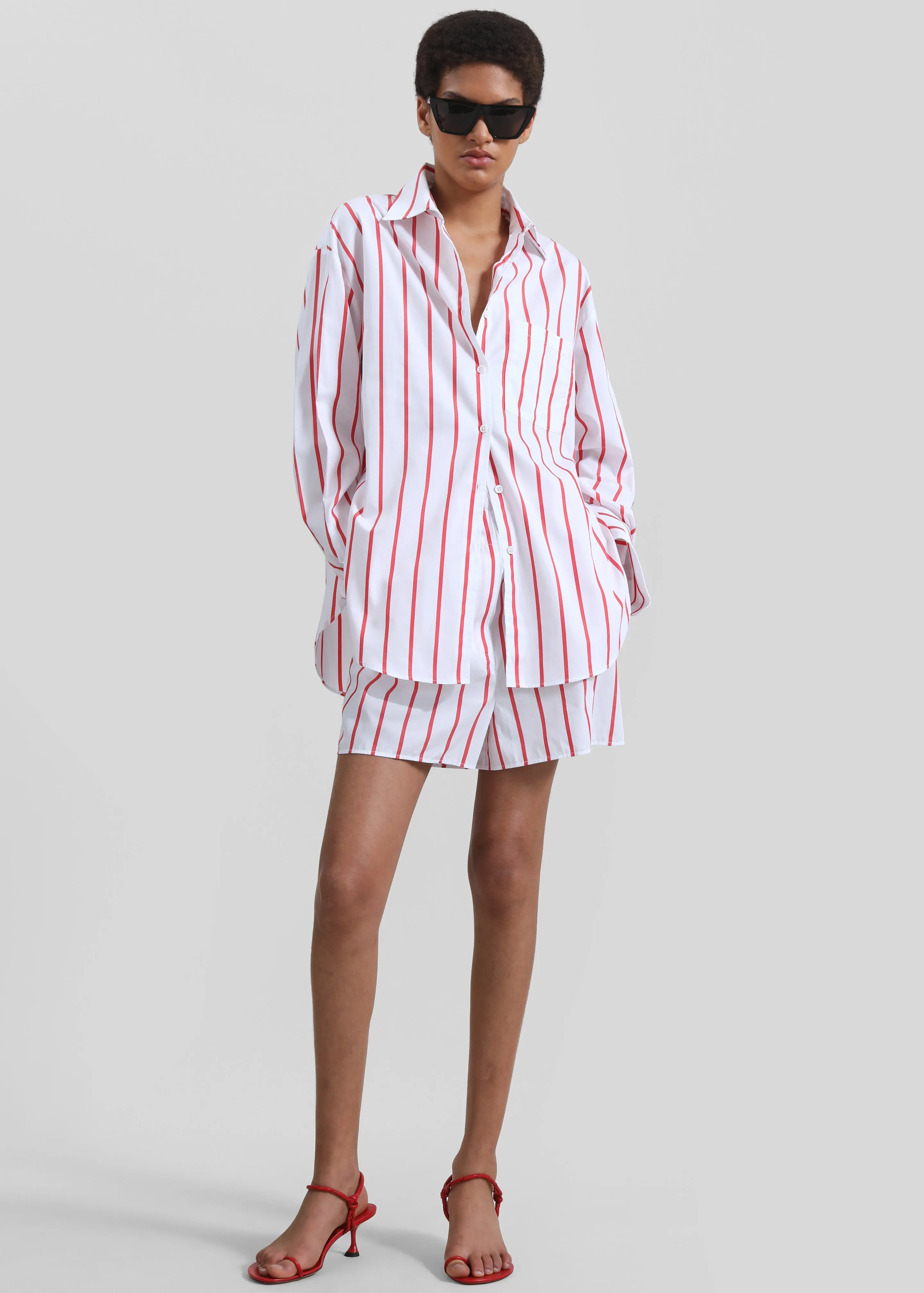 Lui Striped Cotton Shirt - White/Red Stripe sold by Frankie Shop