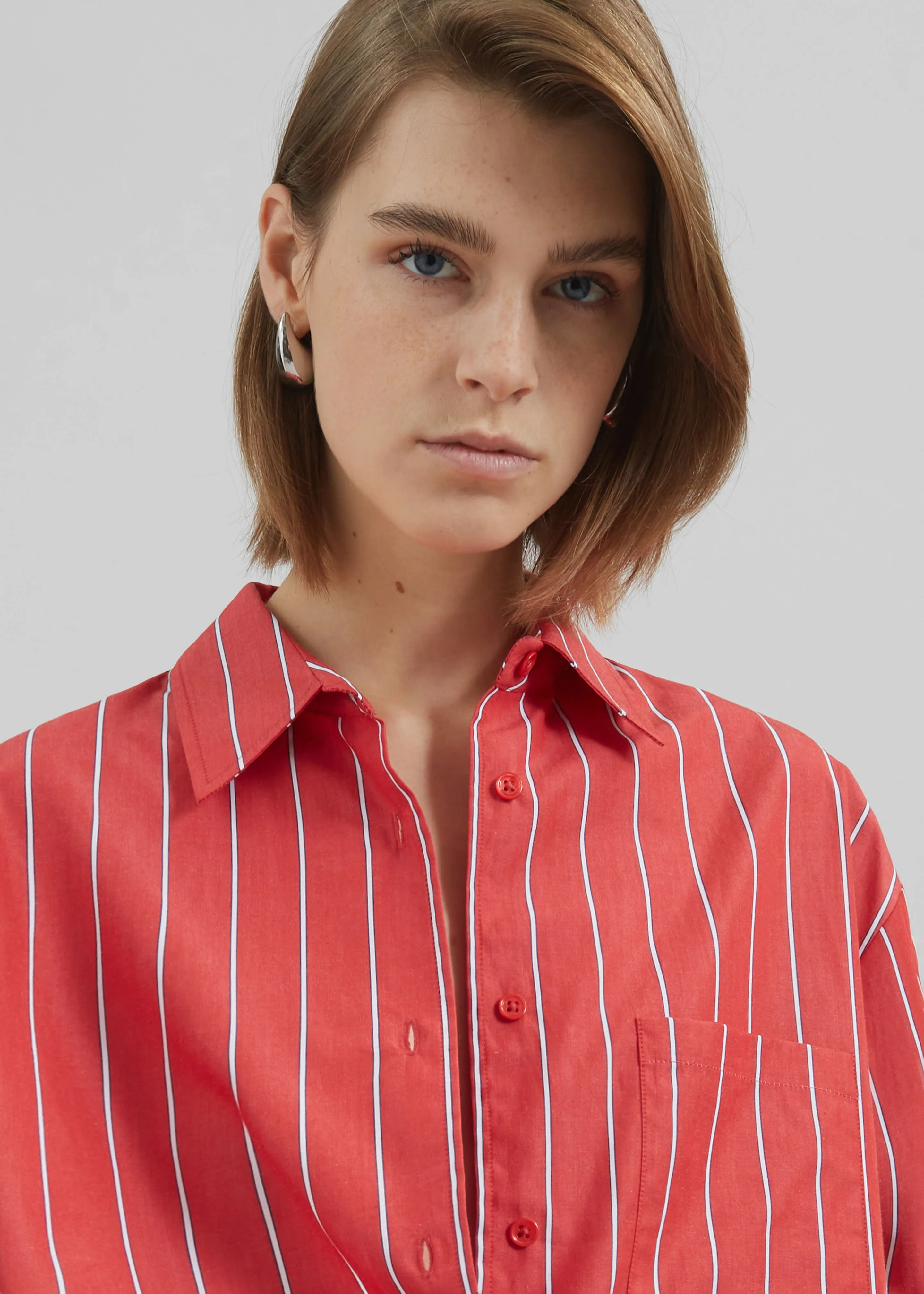 Lui Striped Cotton Shirt - Red/White Stripe sold by Frankie Shop product image thumbnail 3