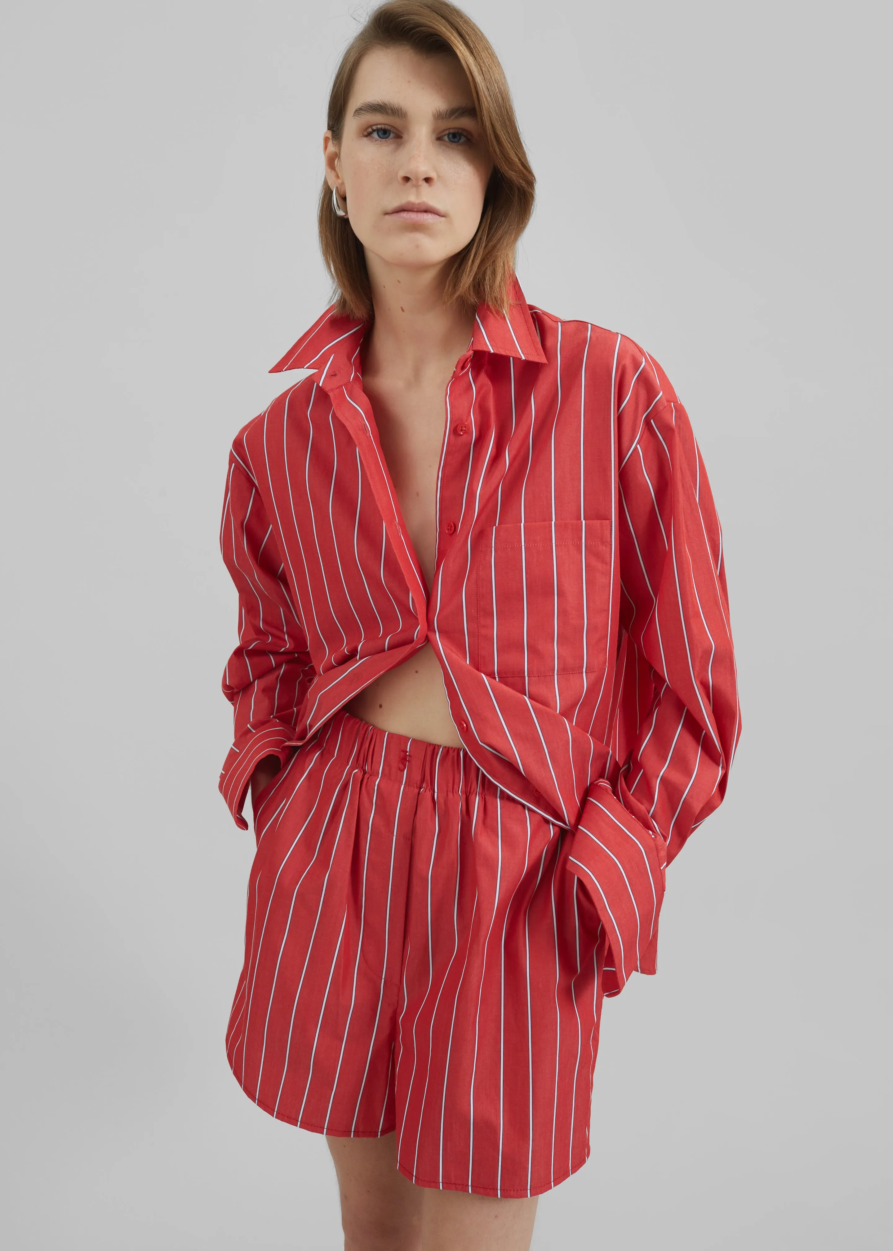 Lui Striped Cotton Shirt - Red/White Stripe sold by Frankie Shop product image thumbnail 4