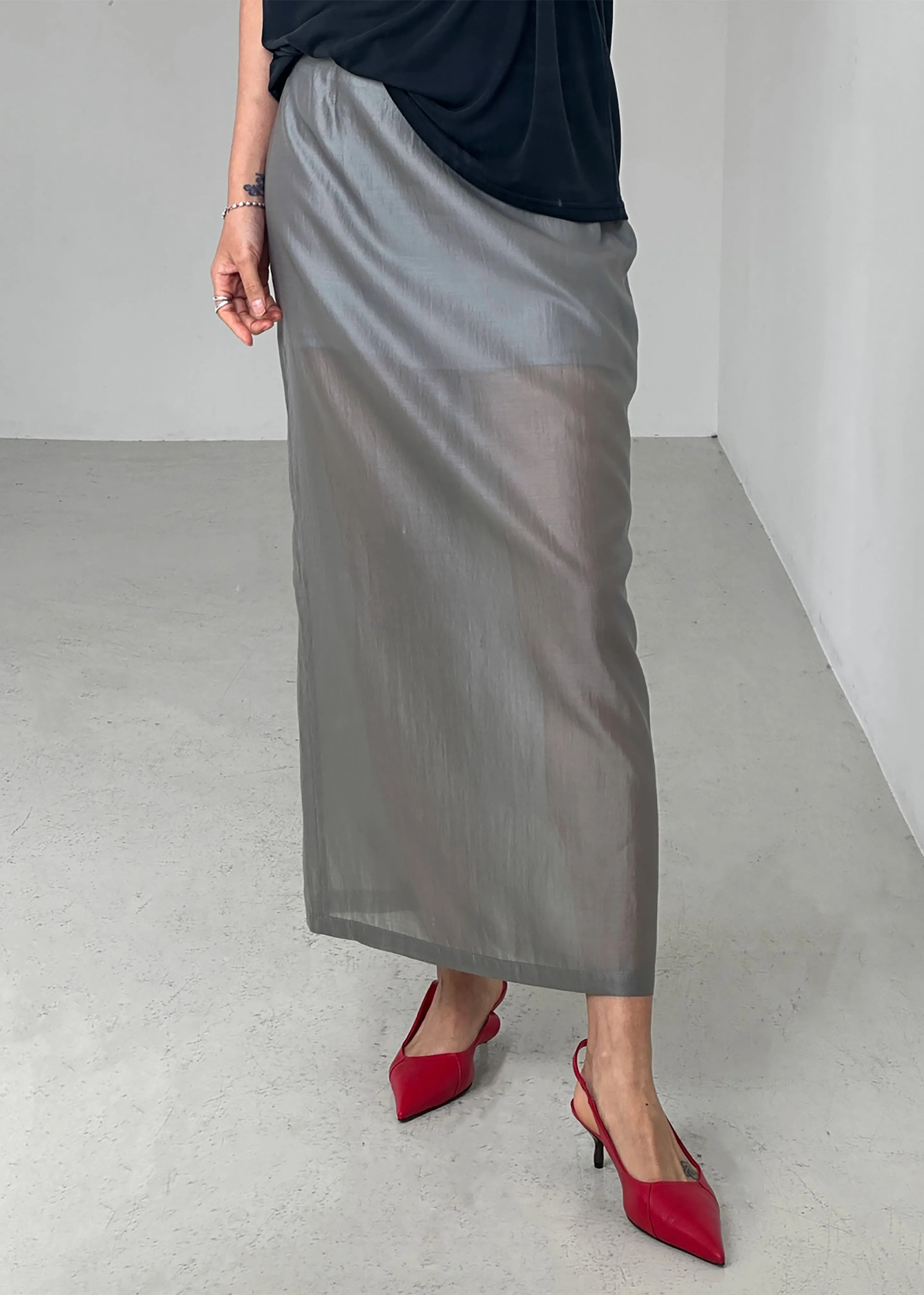 lig.sheer volume skirt M グレー lig.sheer volume skirt M グレー Lenore Semi Sheer Midi Skirt