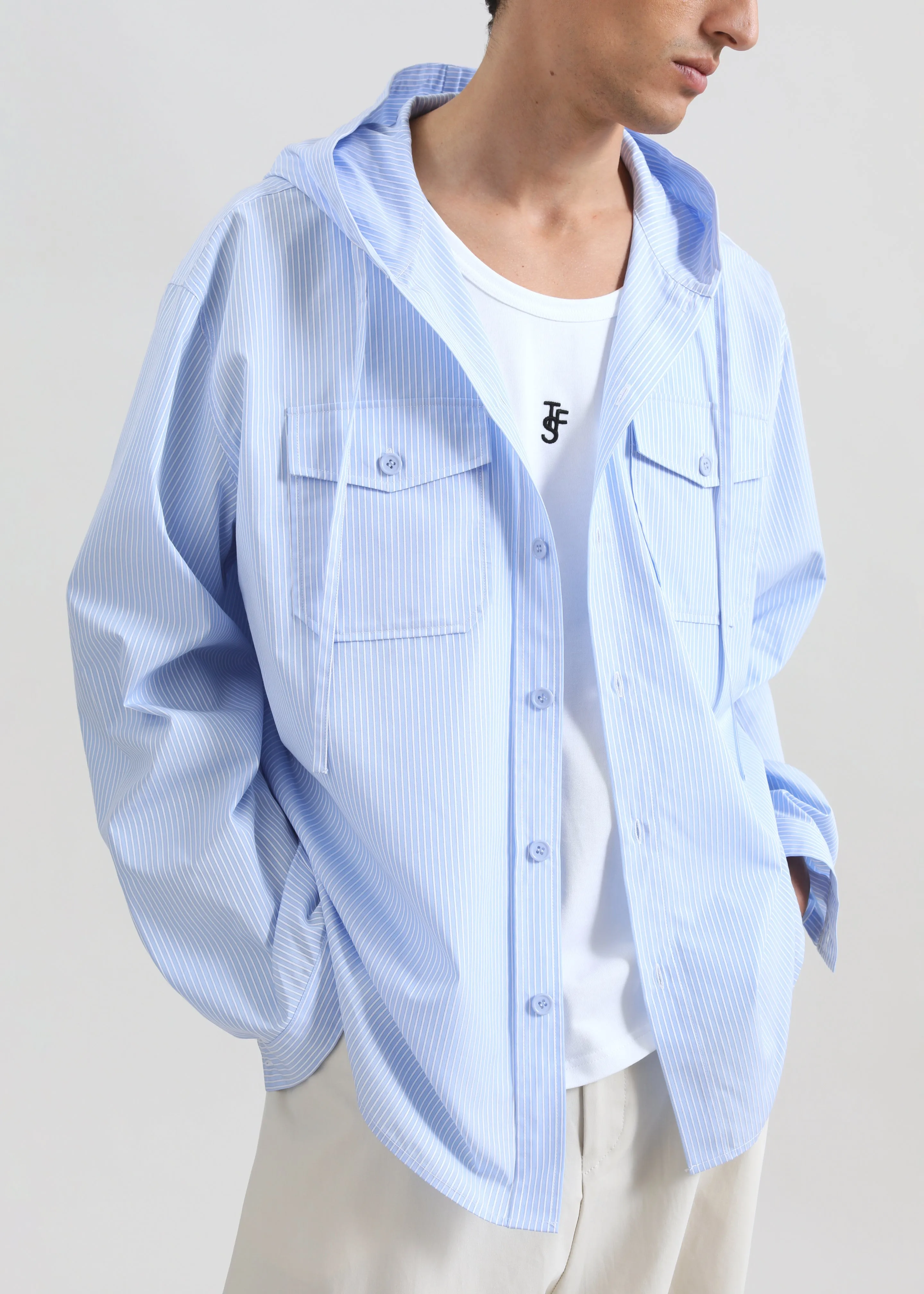 Lars Hooded Striped Jacket - Blue/White Stripe sold by Frankie Shop product image thumbnail 4