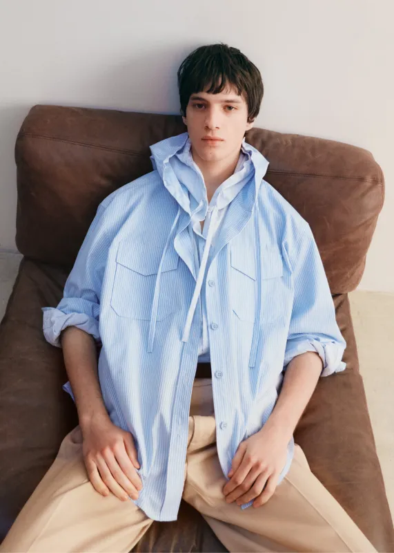 Lars Hooded Striped Jacket - Blue/White Stripe sold by Frankie Shop