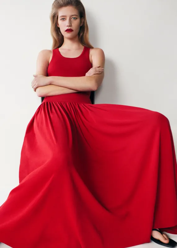 Loulou de Saison Jada Long Jersey Dress - Red sold by Frankie Shop