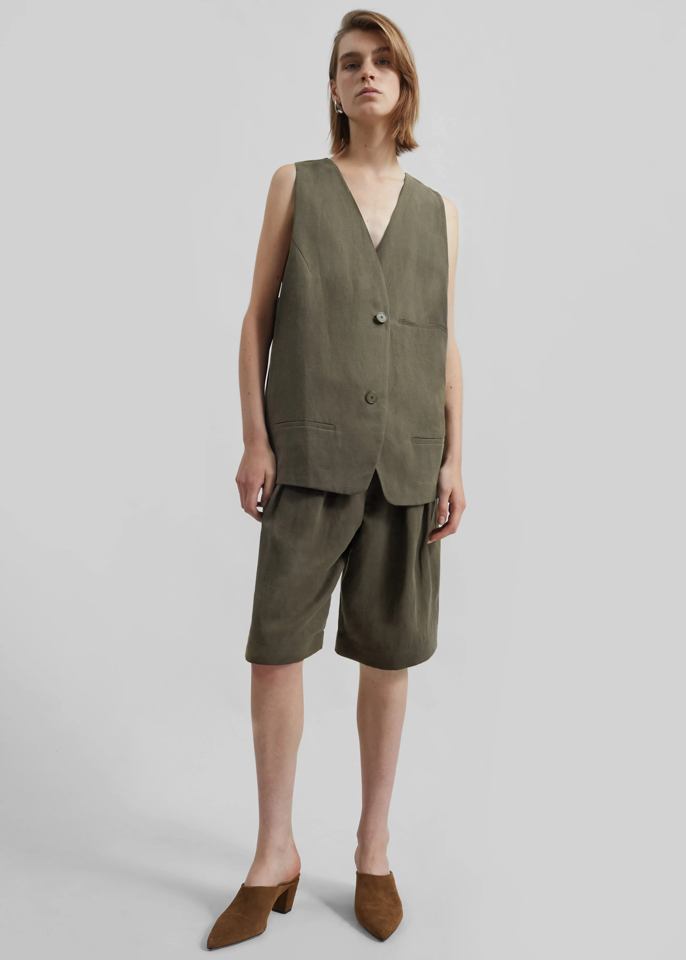 Melrose Linen Vest - Khaki sold by Frankie Shop product image thumbnail 4