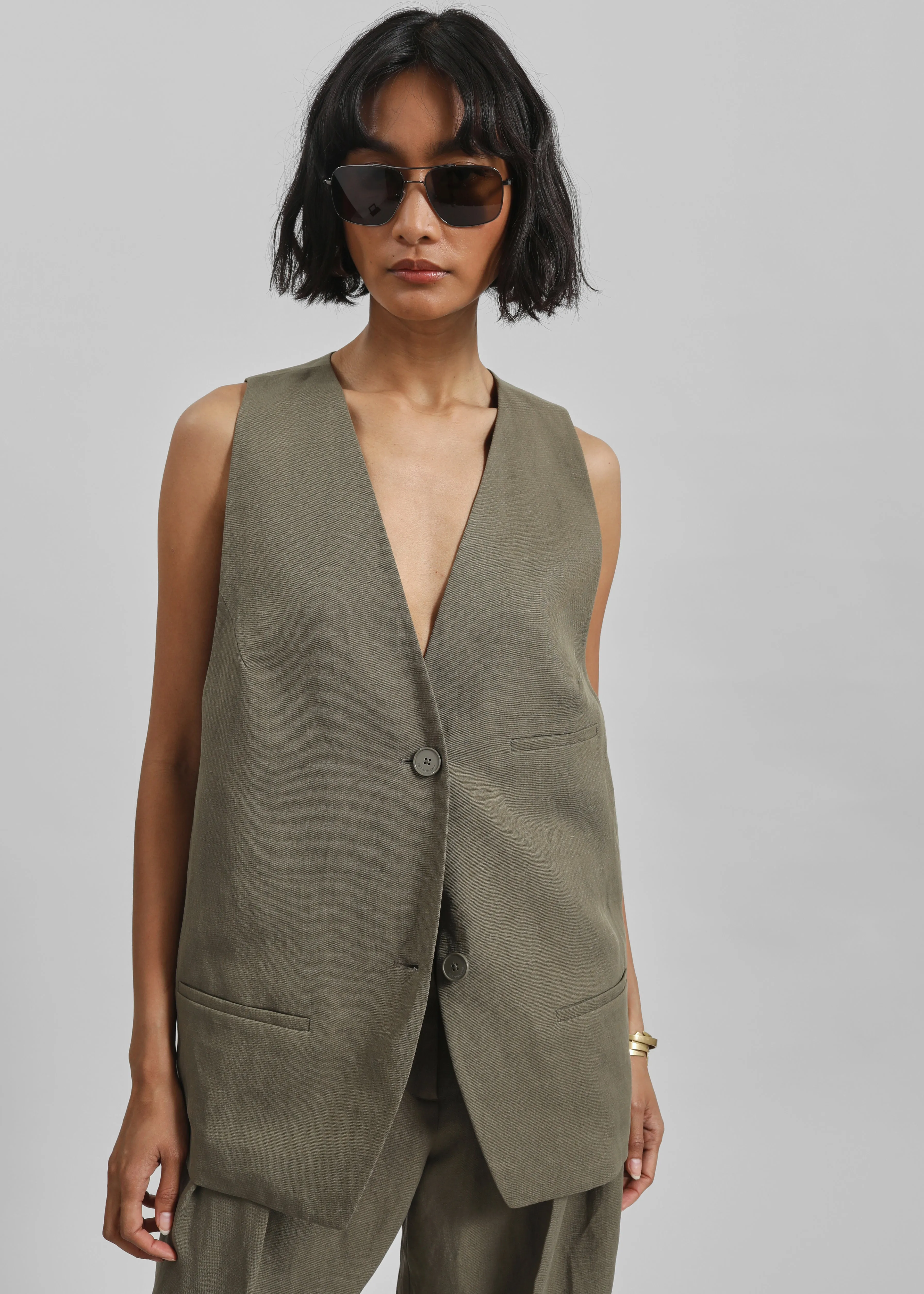 Melrose Linen Vest - Khaki sold by Frankie Shop product image thumbnail 5