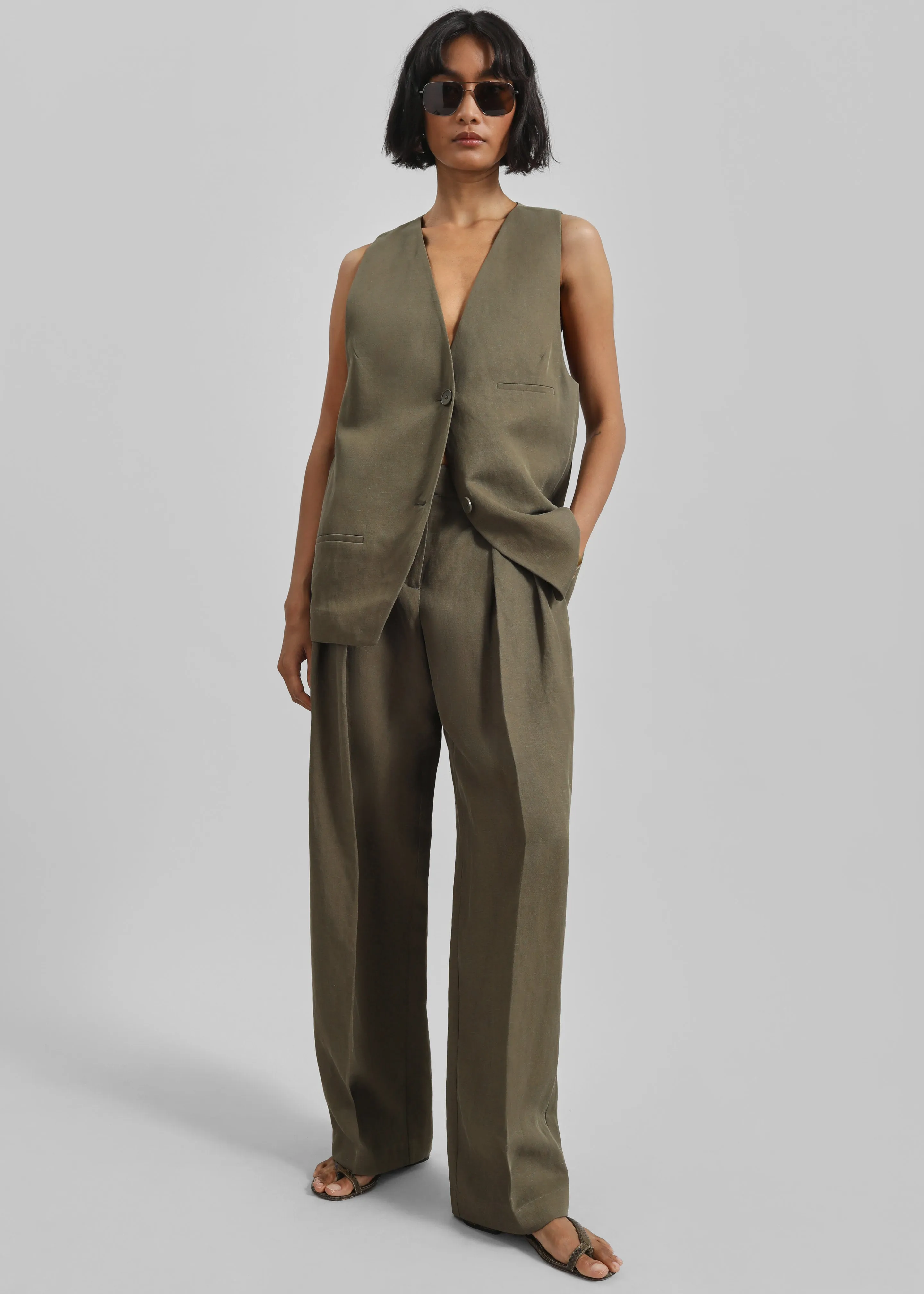 Melrose Linen Vest - Khaki sold by Frankie Shop