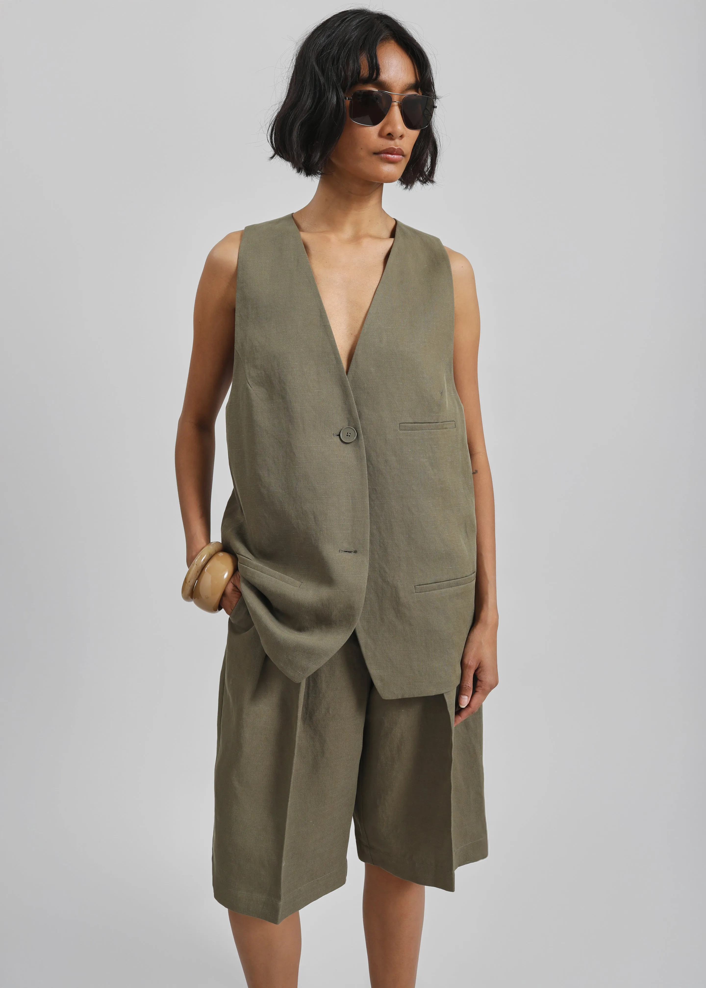 Melrose Linen Vest - Khaki sold by Frankie Shop product image thumbnail 2