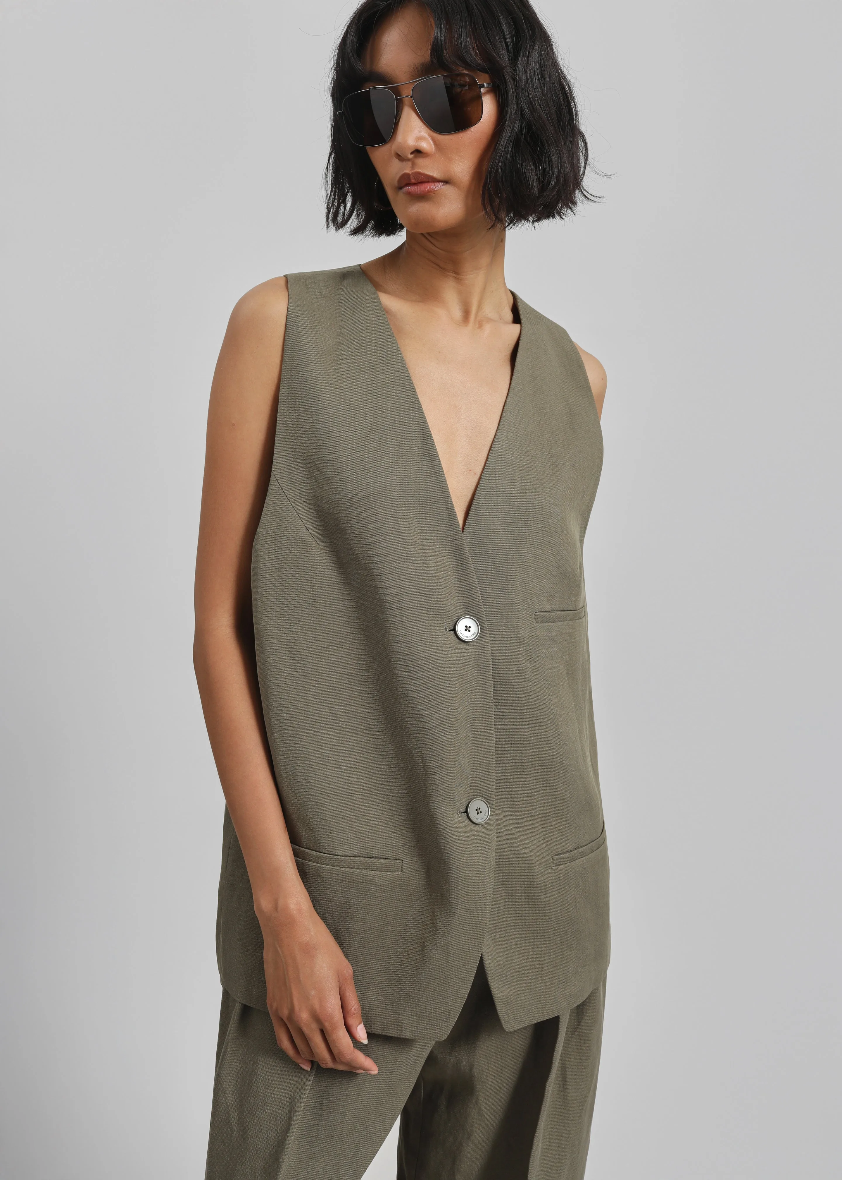 Melrose Linen Vest - Khaki sold by Frankie Shop product image thumbnail 3