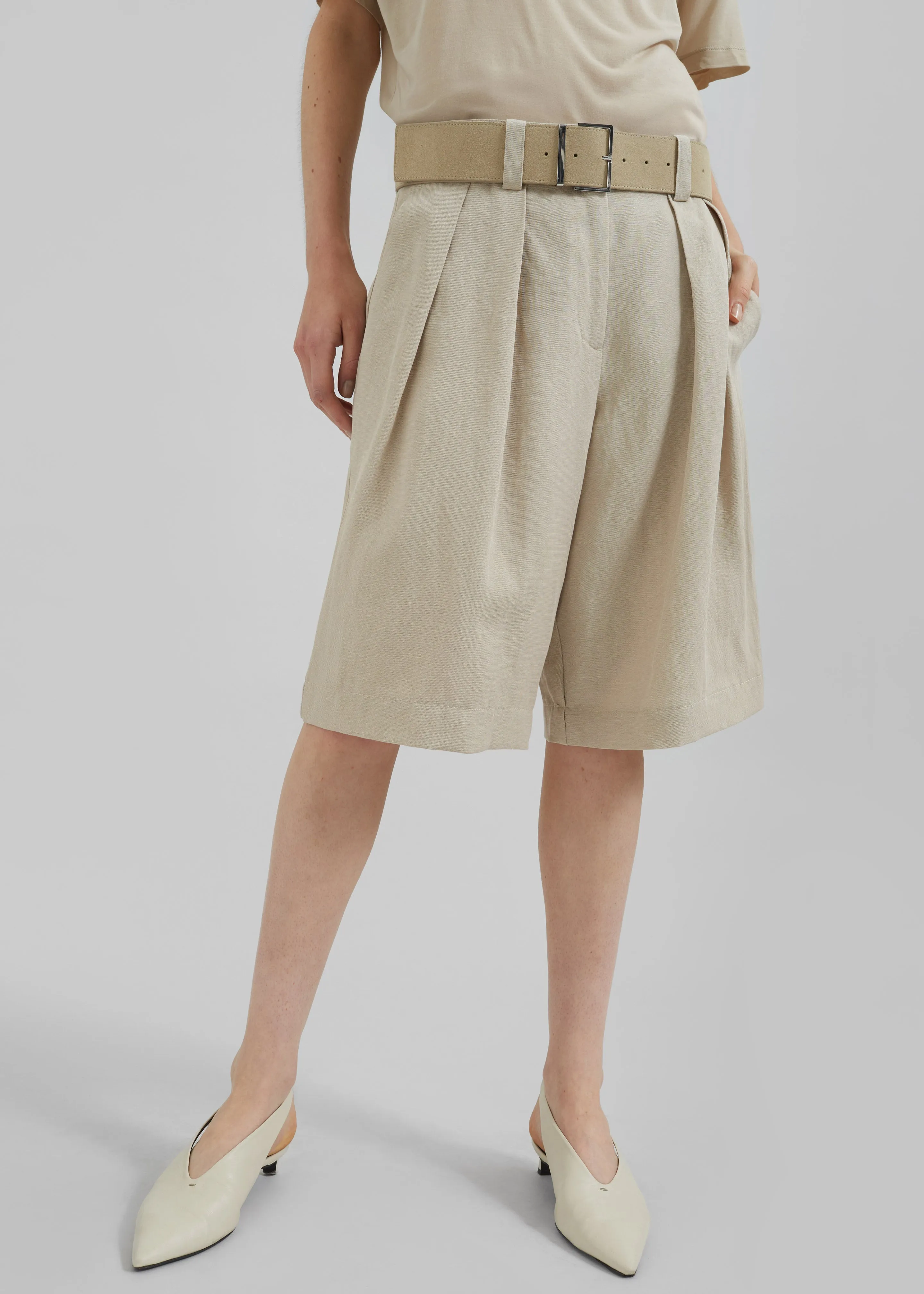 Bilbao Pleated Linen Bermuda Shorts - Cement sold by Frankie Shop product image thumbnail 2