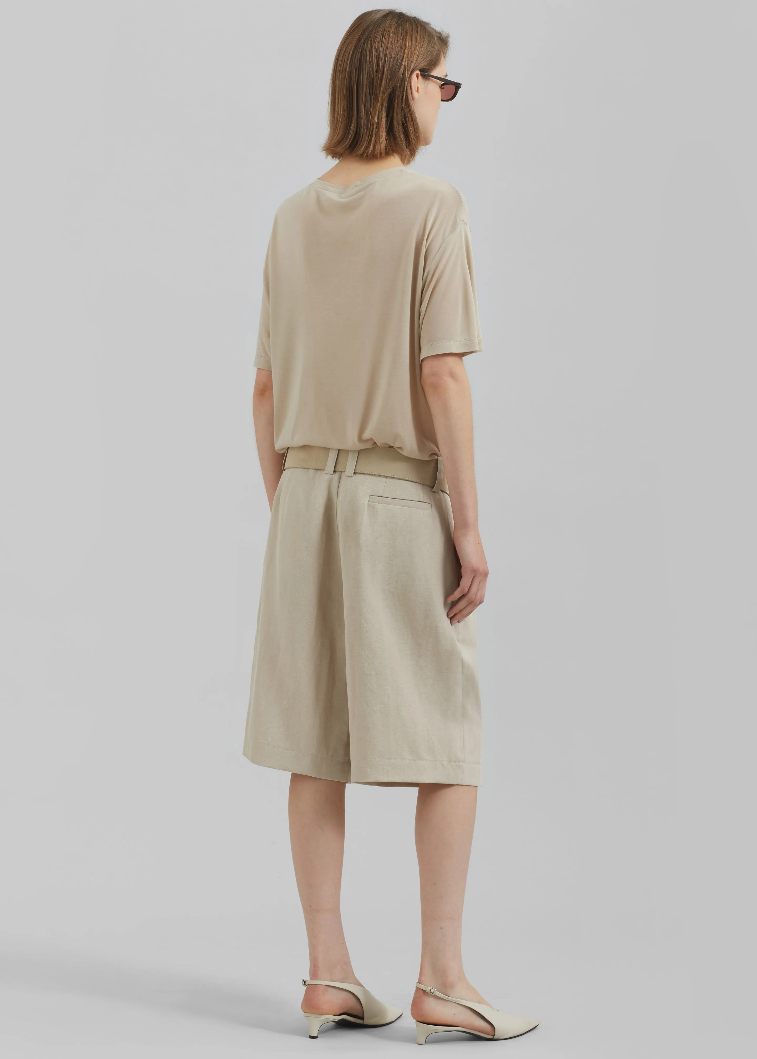 Bilbao Pleated Linen Bermuda Shorts - Cement sold by Frankie Shop product image thumbnail 5