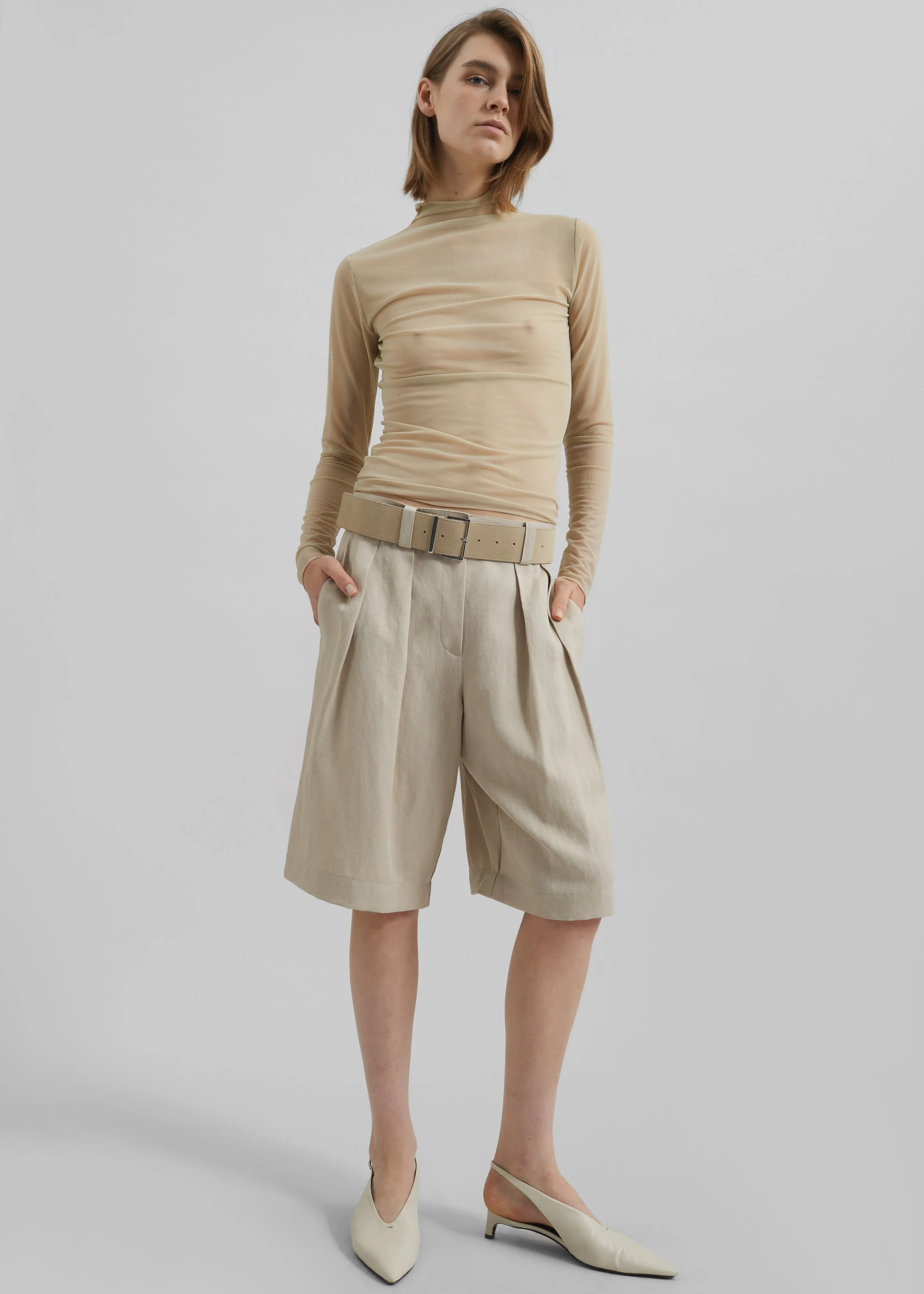 Bilbao Pleated Linen Bermuda Shorts - Cement sold by Frankie Shop product image thumbnail 3