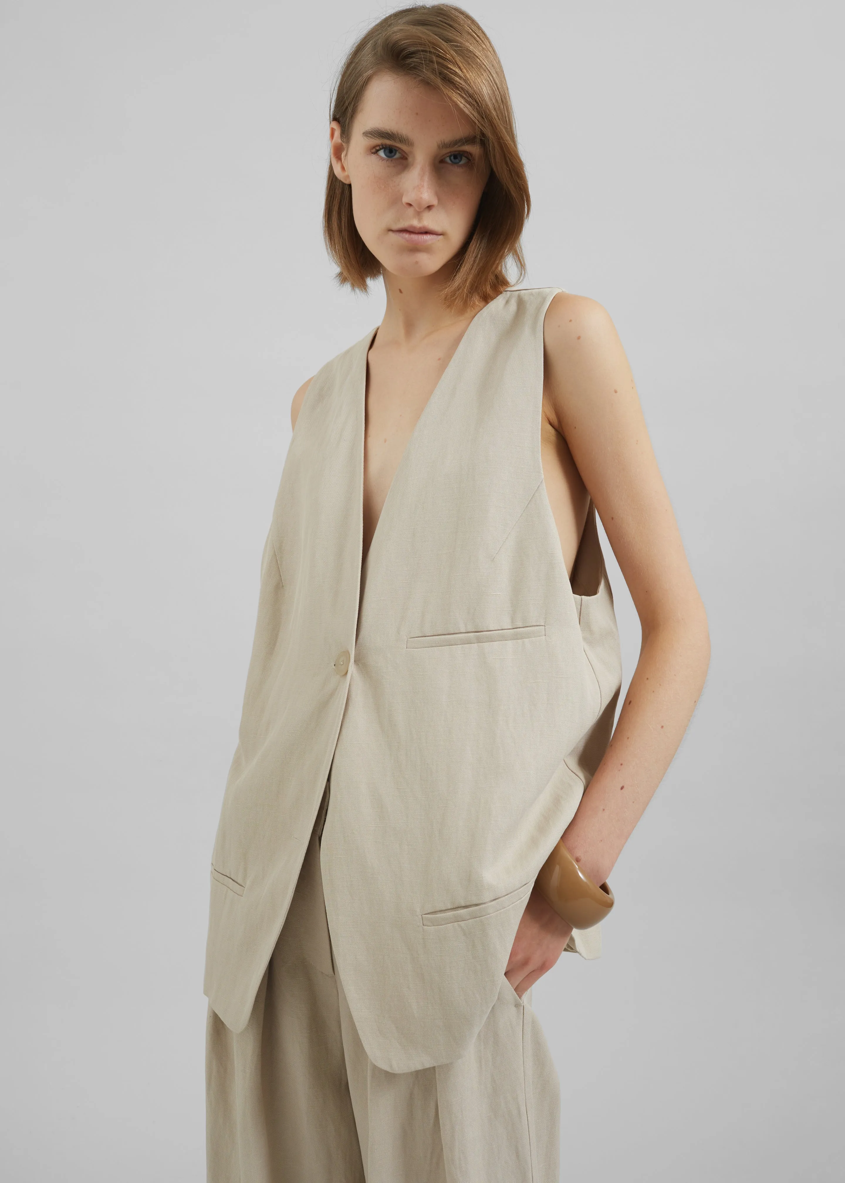 Melrose Linen Vest - Cement sold by Frankie Shop