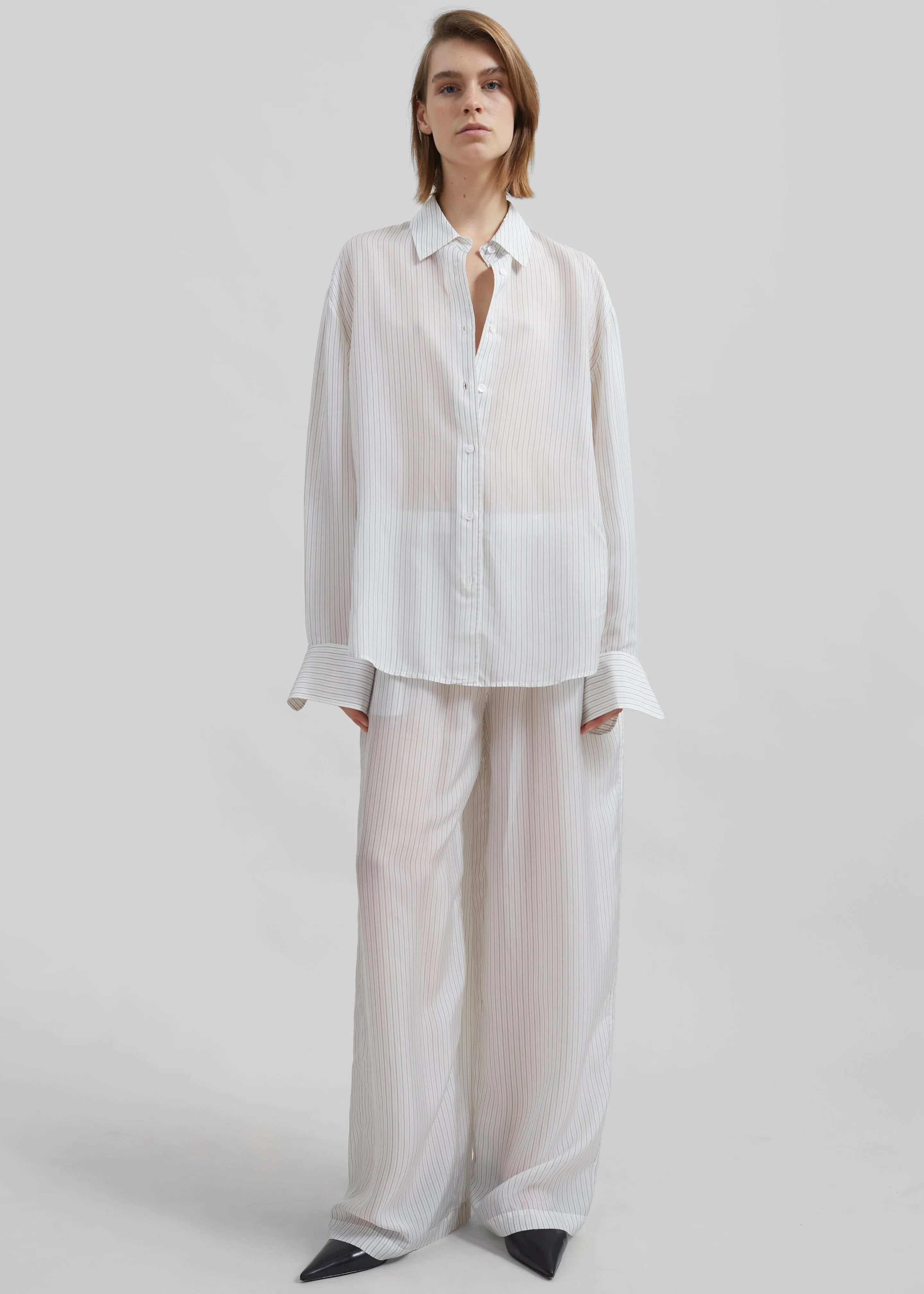 Peri Double Striped Shirt - White/Black Stripe sold by Frankie Shop