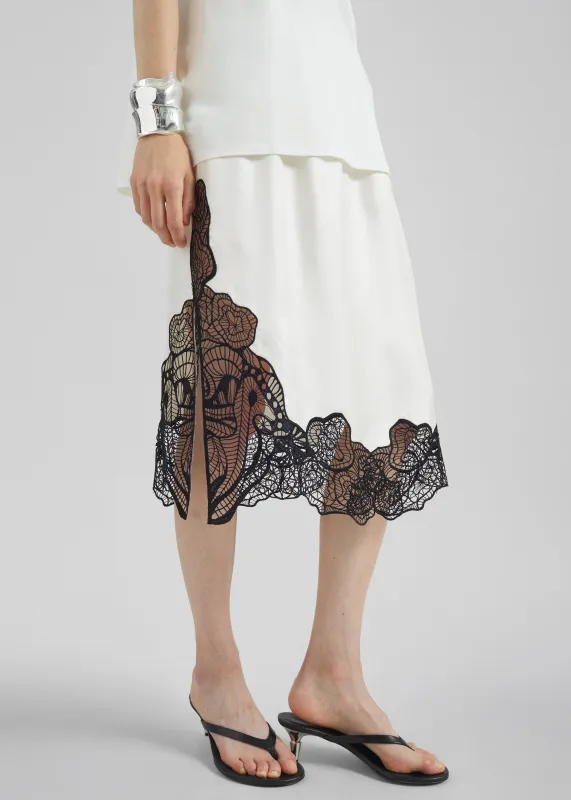 Loulou de Saison Mia Silk Lace Skirt - Ivory/Black sold by Frankie Shop
