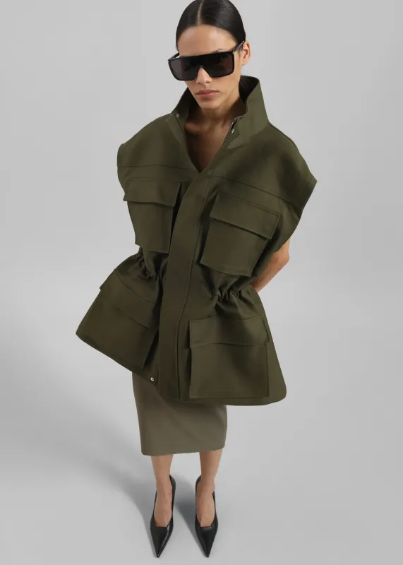 Melton Detachable Sleeve Cargo Jacket - Khaki sold by Frankie Shop