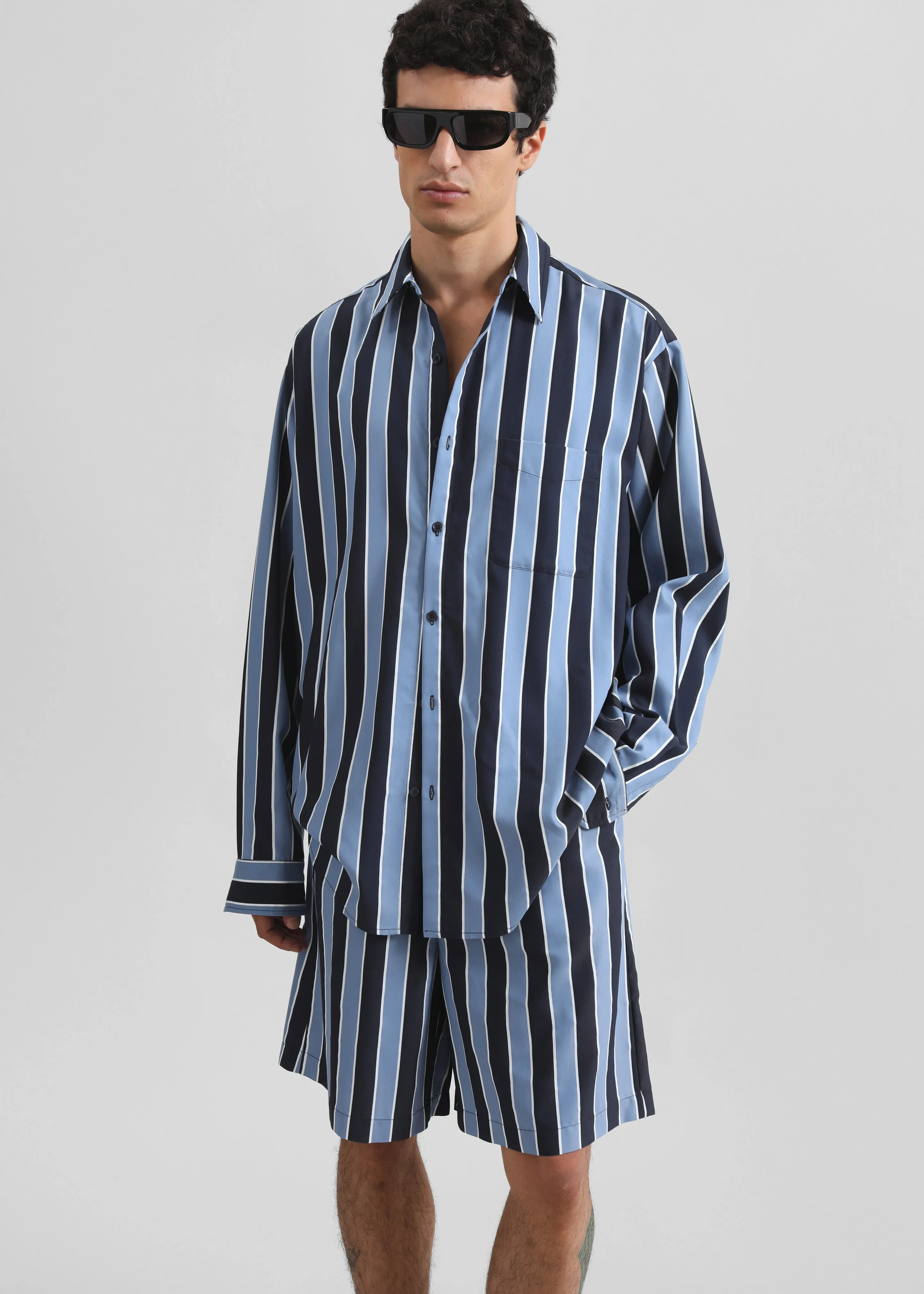 Matthias Striped Bermuda Shorts - Navy Stripe sold by Frankie Shop