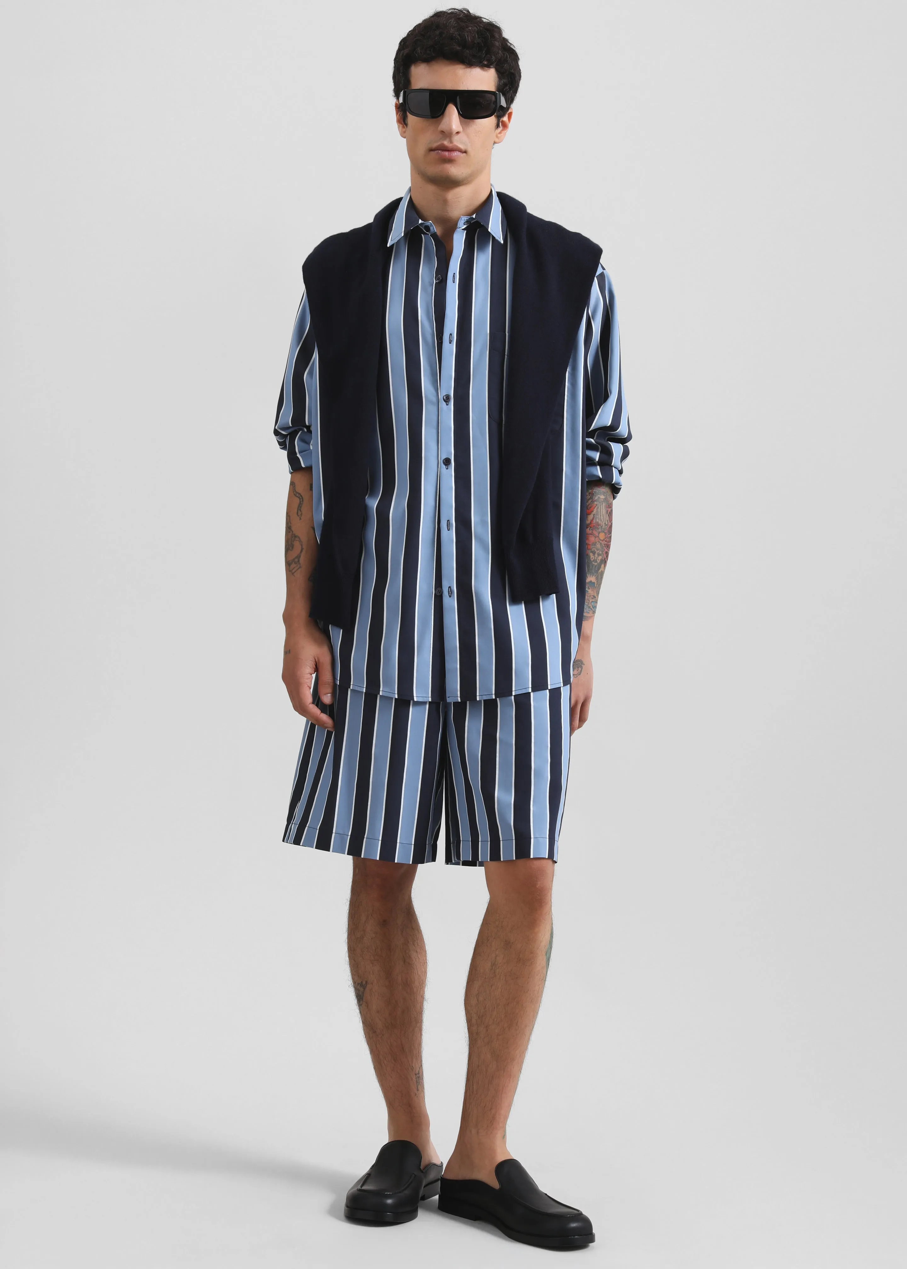 Matthias Striped Bermuda Shorts - Navy Stripe sold by Frankie Shop product image thumbnail 3