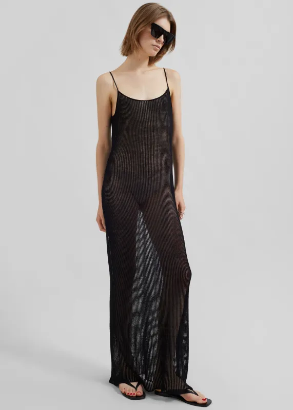 Sienna Semi Sheer Ribbed Dress - Black made by Frankie Shop