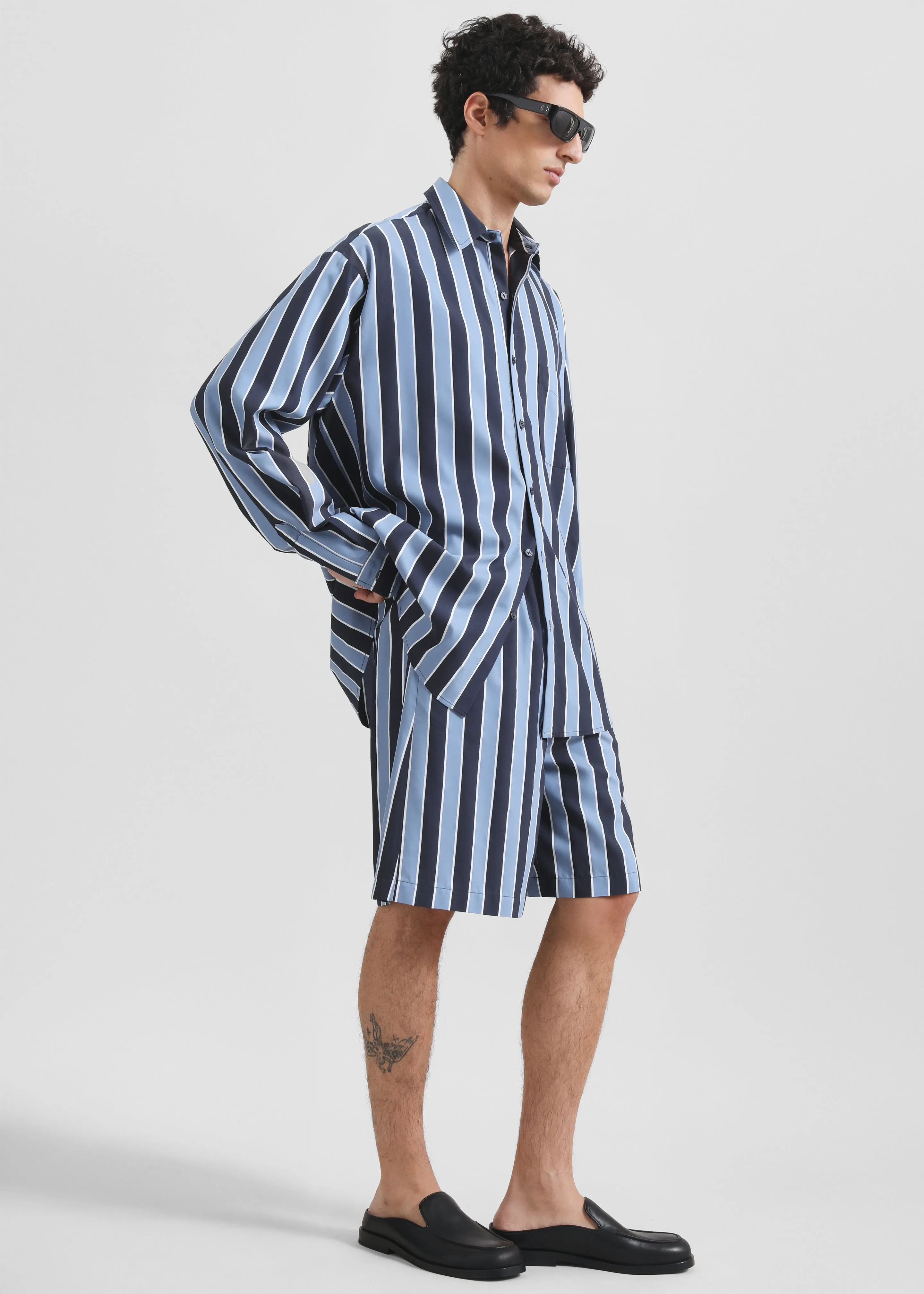 Sinclair Neck Tie Shirt - Navy Stripe sold by Frankie Shop product image thumbnail 4