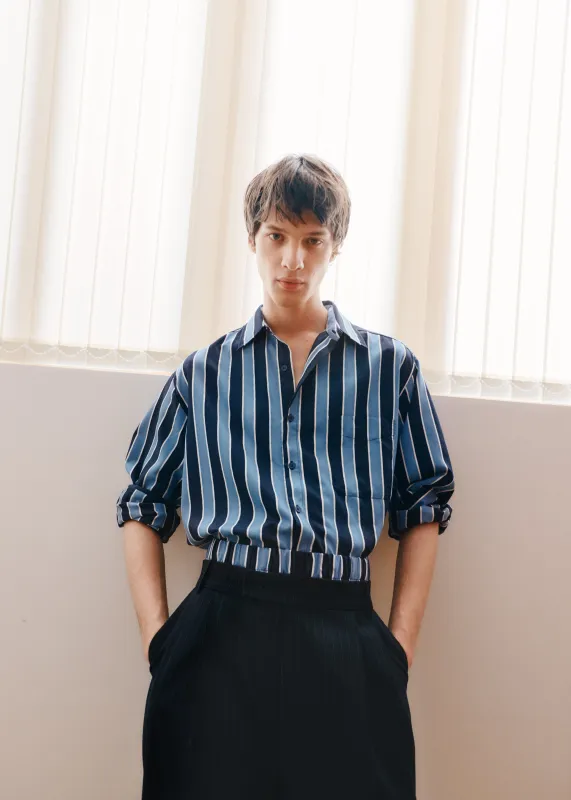 Sinclair Neck Tie Shirt - Navy Stripe sold by Frankie Shop