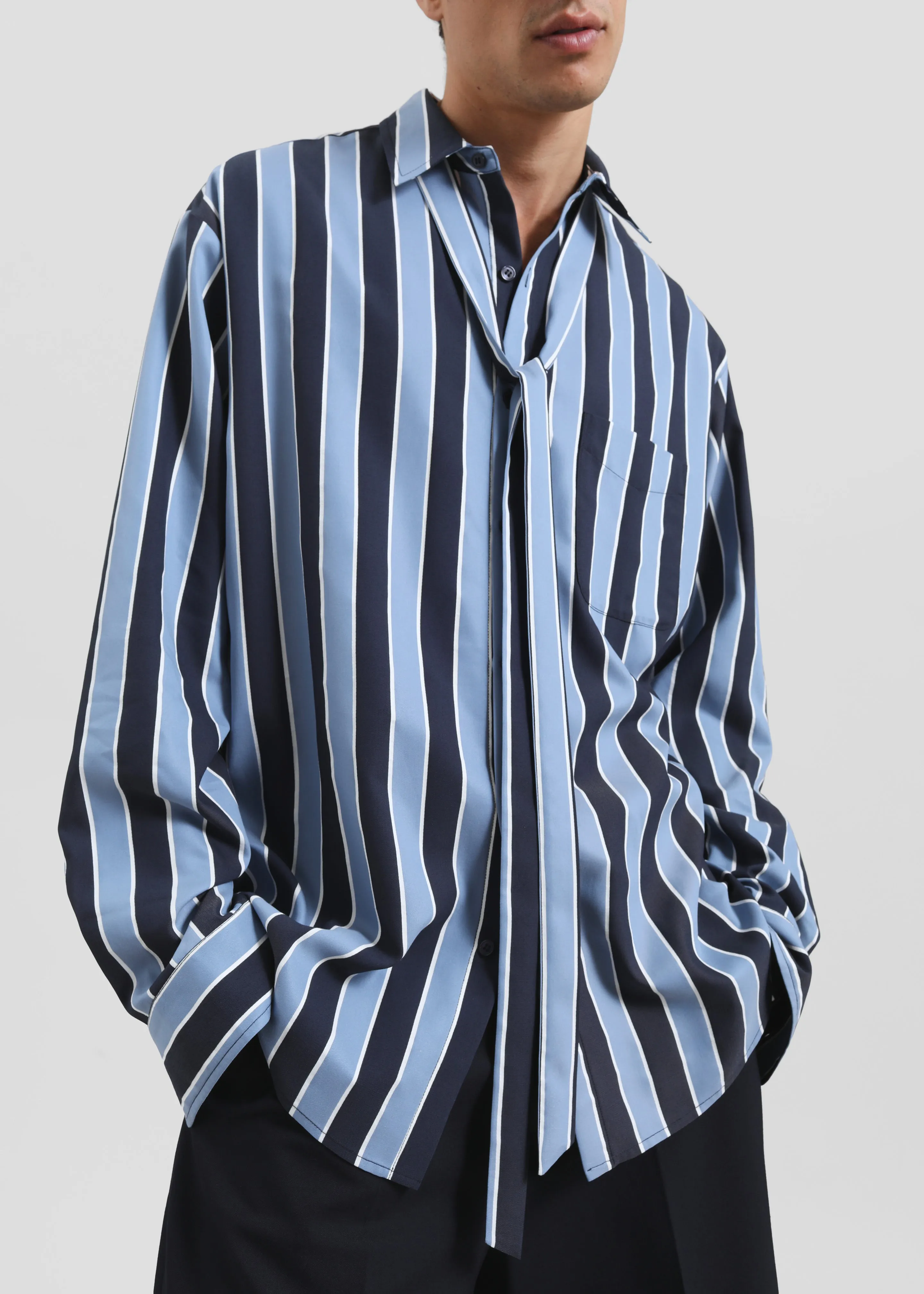 Sinclair Neck Tie Shirt - Navy Stripe sold by Frankie Shop product image thumbnail 2
