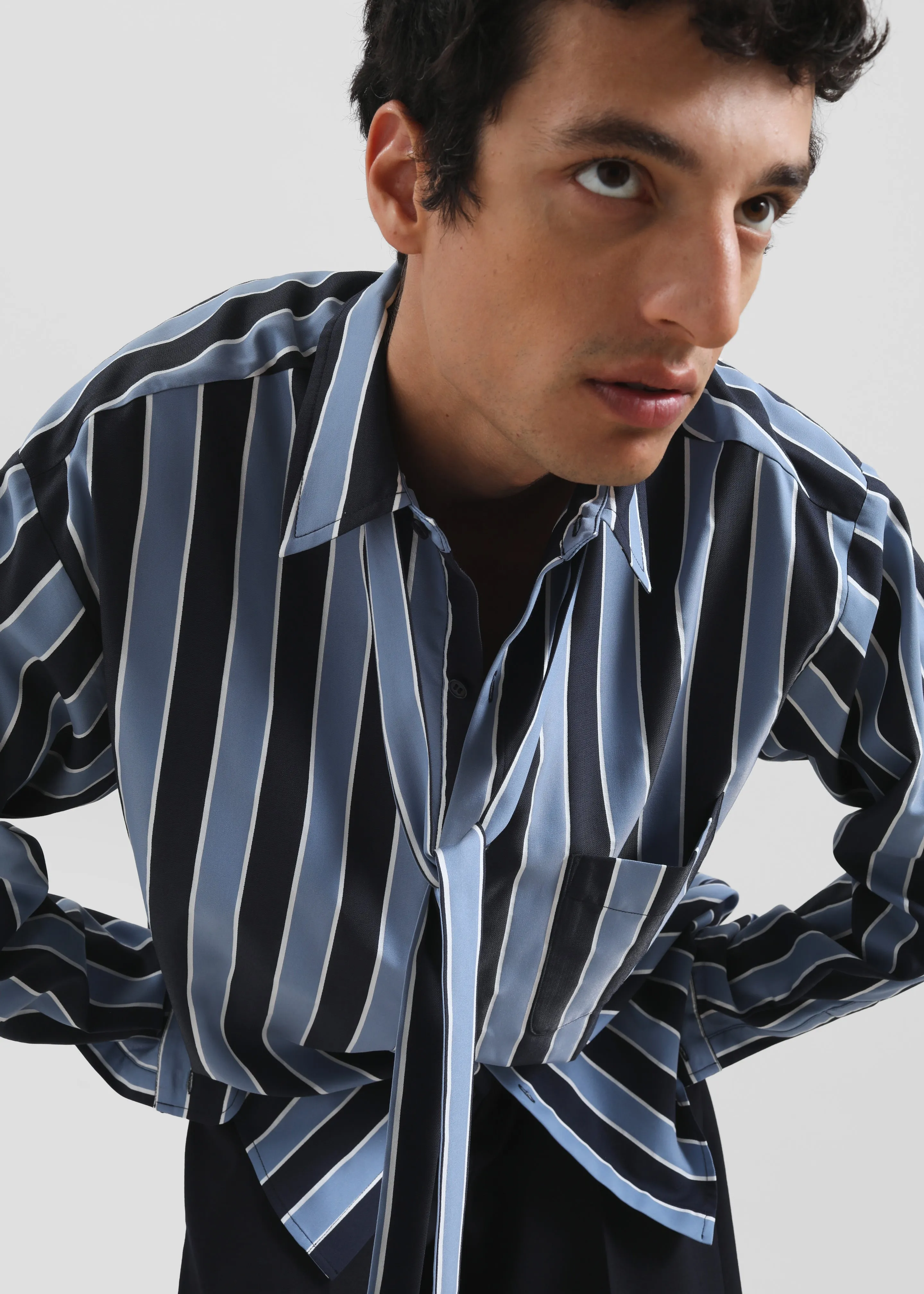 Sinclair Neck Tie Shirt - Navy Stripe sold by Frankie Shop product image thumbnail 5