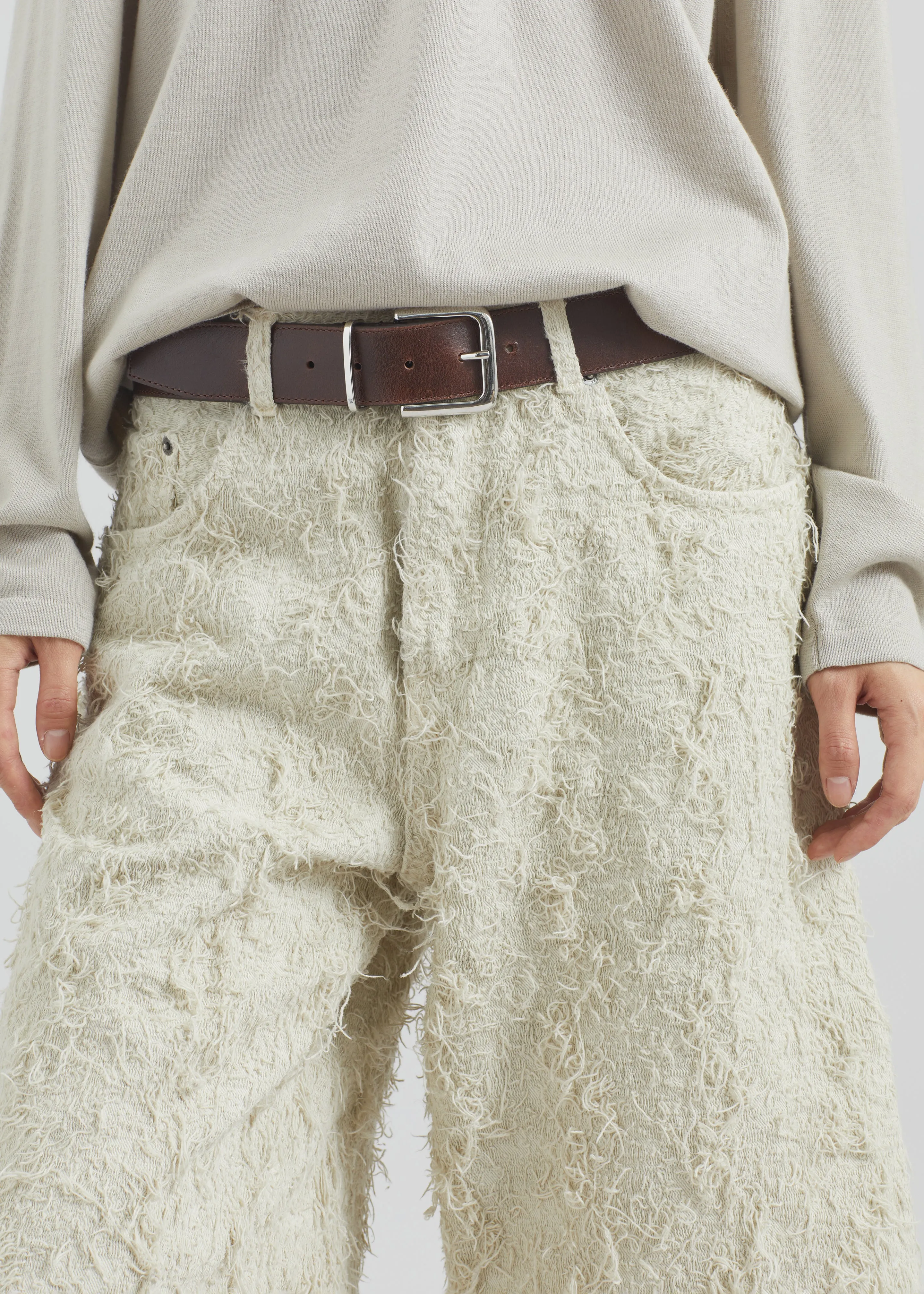 Haikure New Becky Fur Denim Shorts - Ecru sold by Frankie Shop product image thumbnail 3