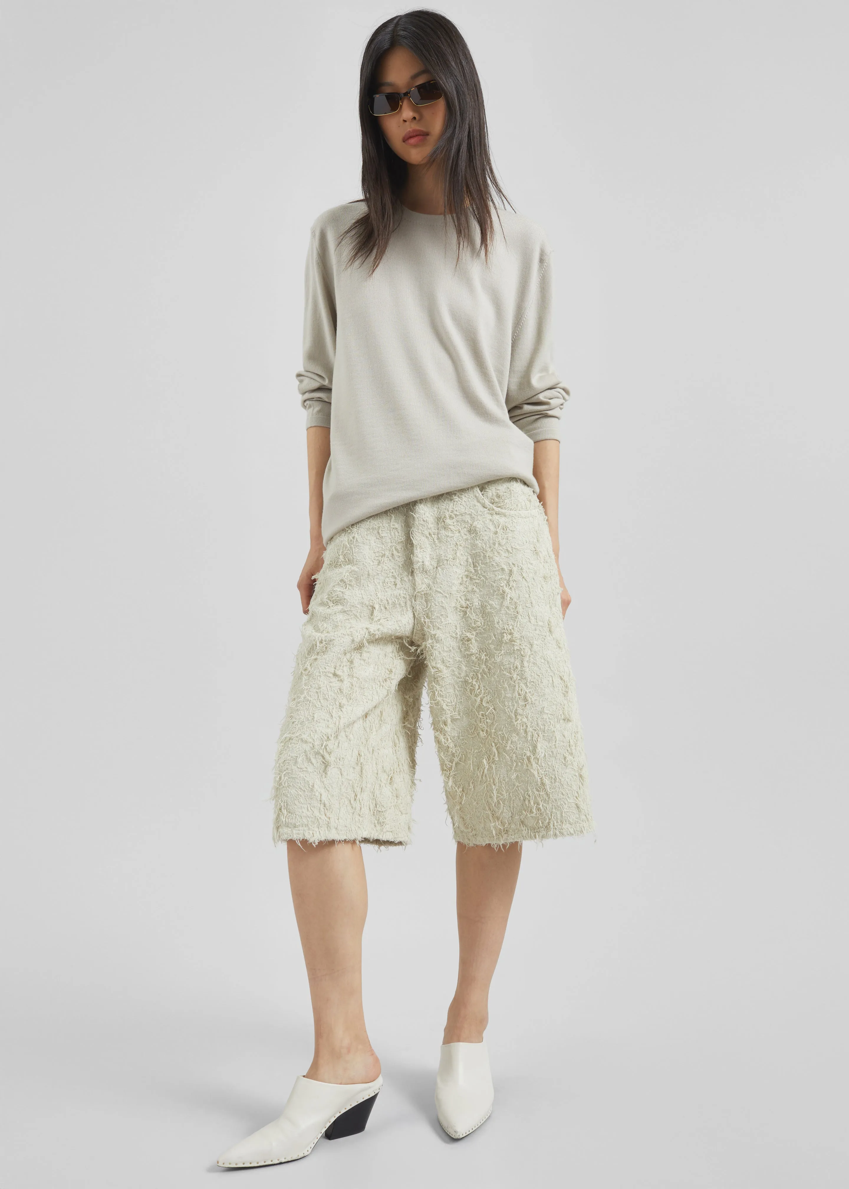 Haikure New Becky Fur Denim Shorts - Ecru sold by Frankie Shop product image thumbnail 5