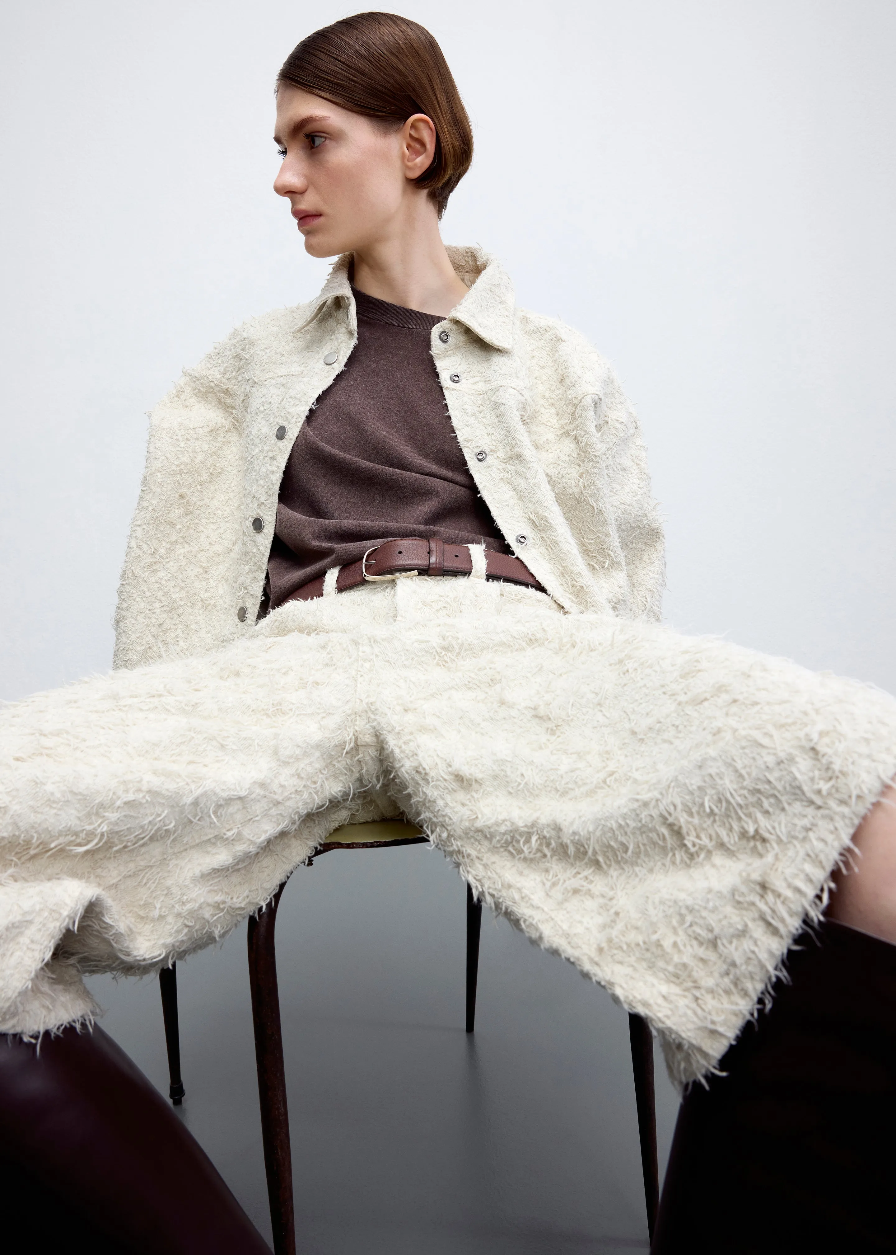 Haikure New Becky Fur Denim Shorts - Ecru sold by Frankie Shop product image thumbnail 4