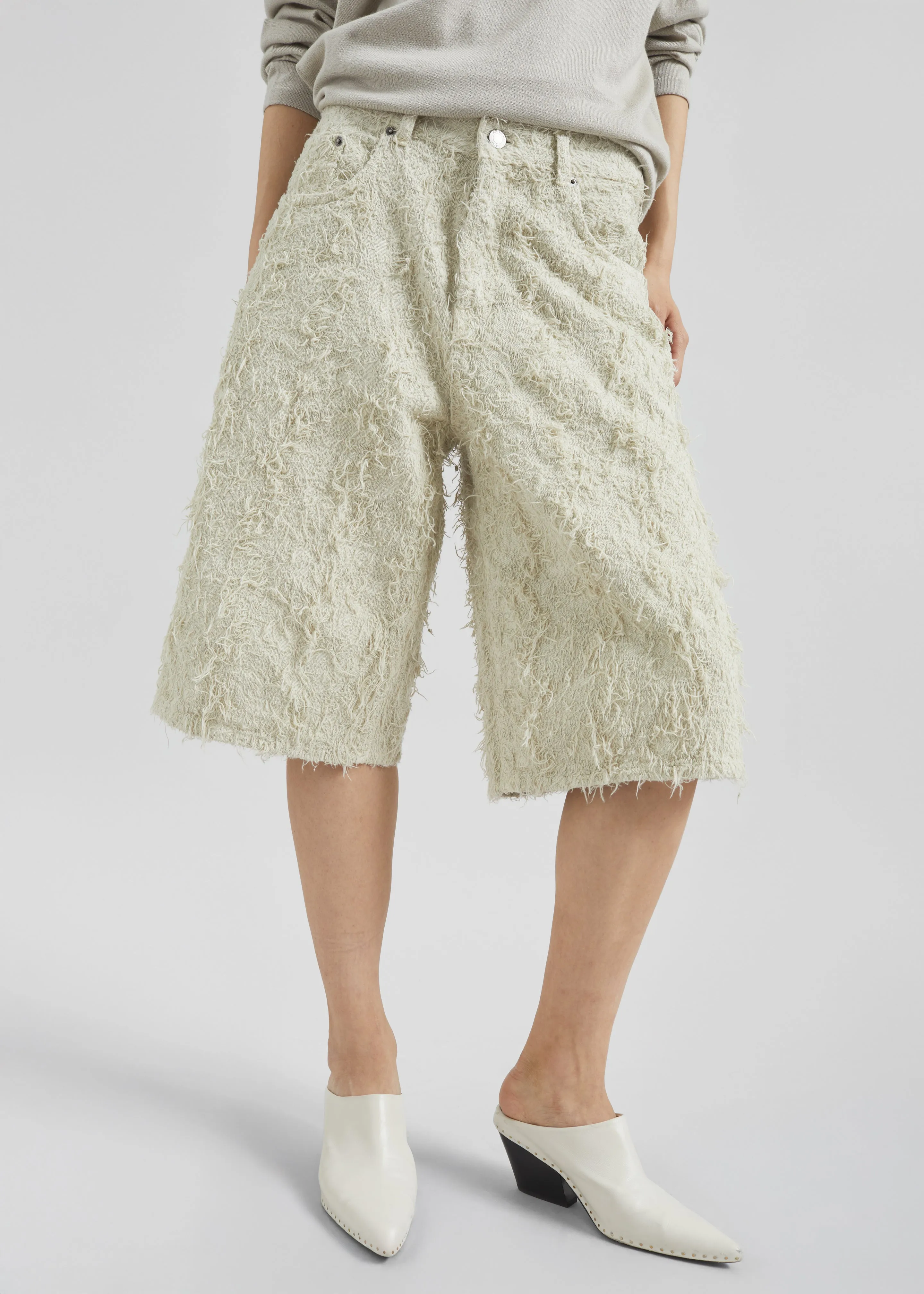 Haikure New Becky Fur Denim Shorts - Ecru sold by Frankie Shop product image thumbnail 2