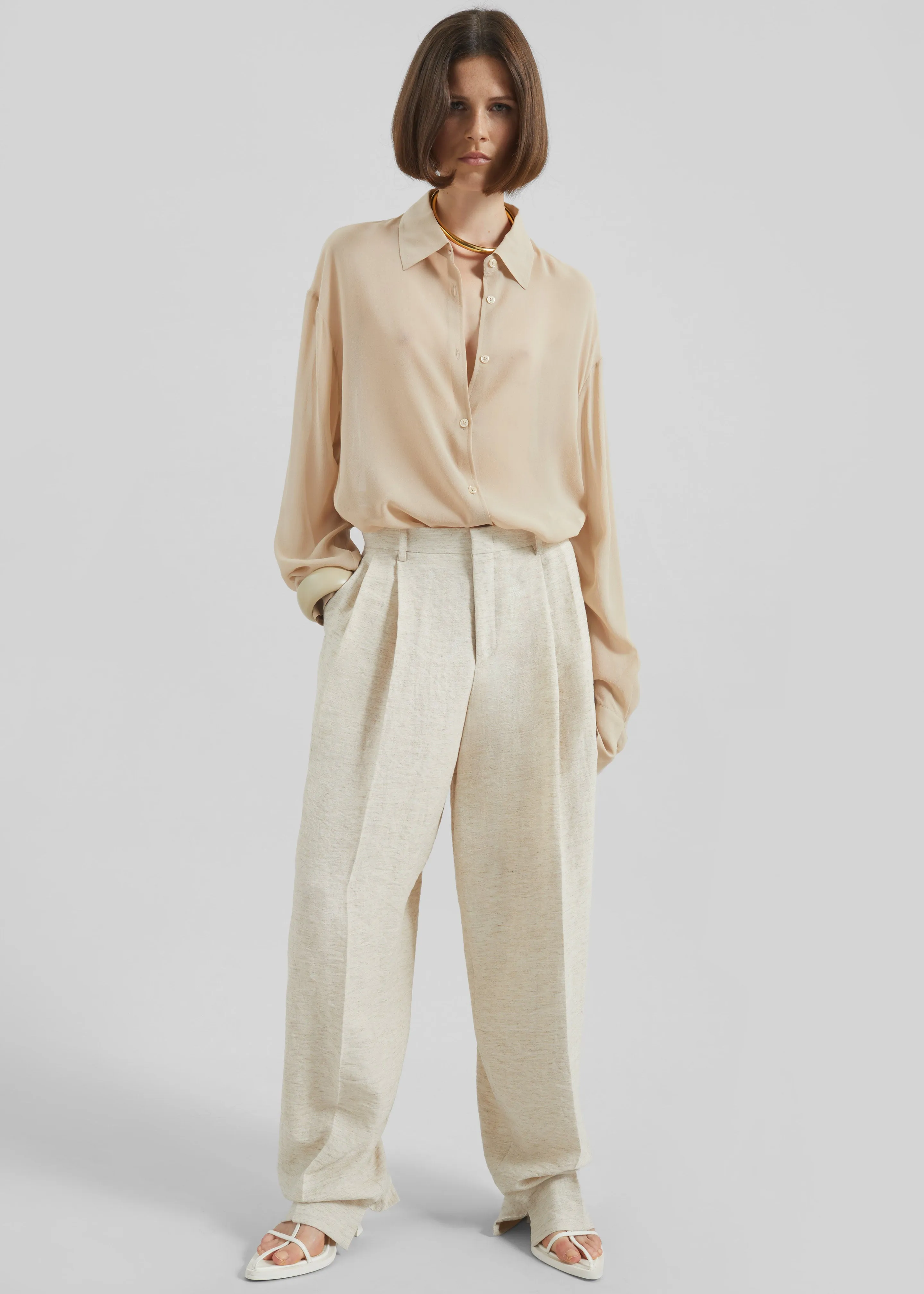 Wendin Pleated Trousers - Beige Melange sold by Frankie Shop product image thumbnail 4