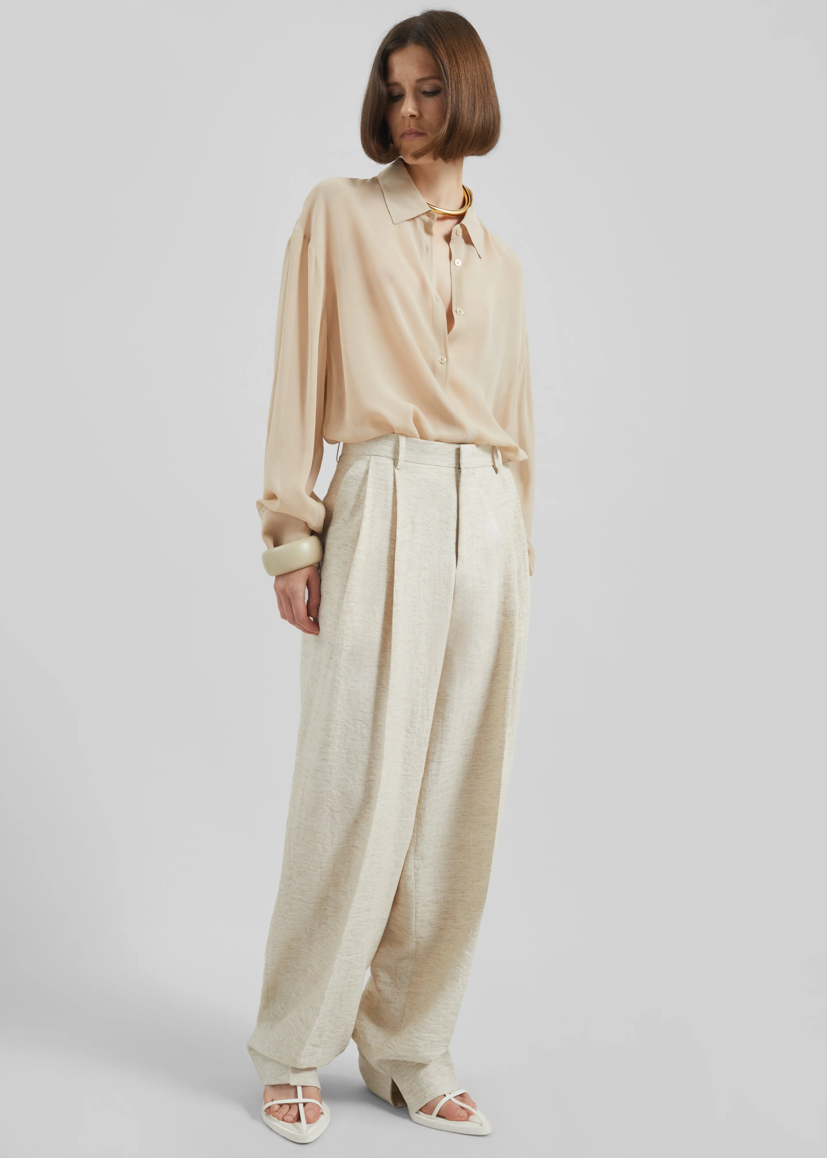 Wendin Pleated Trousers - Beige Melange sold by Frankie Shop