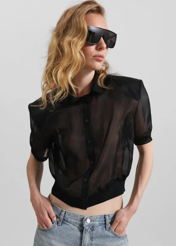 Tavy Cropped Sheer Shirt - Black made by Frankie Shop