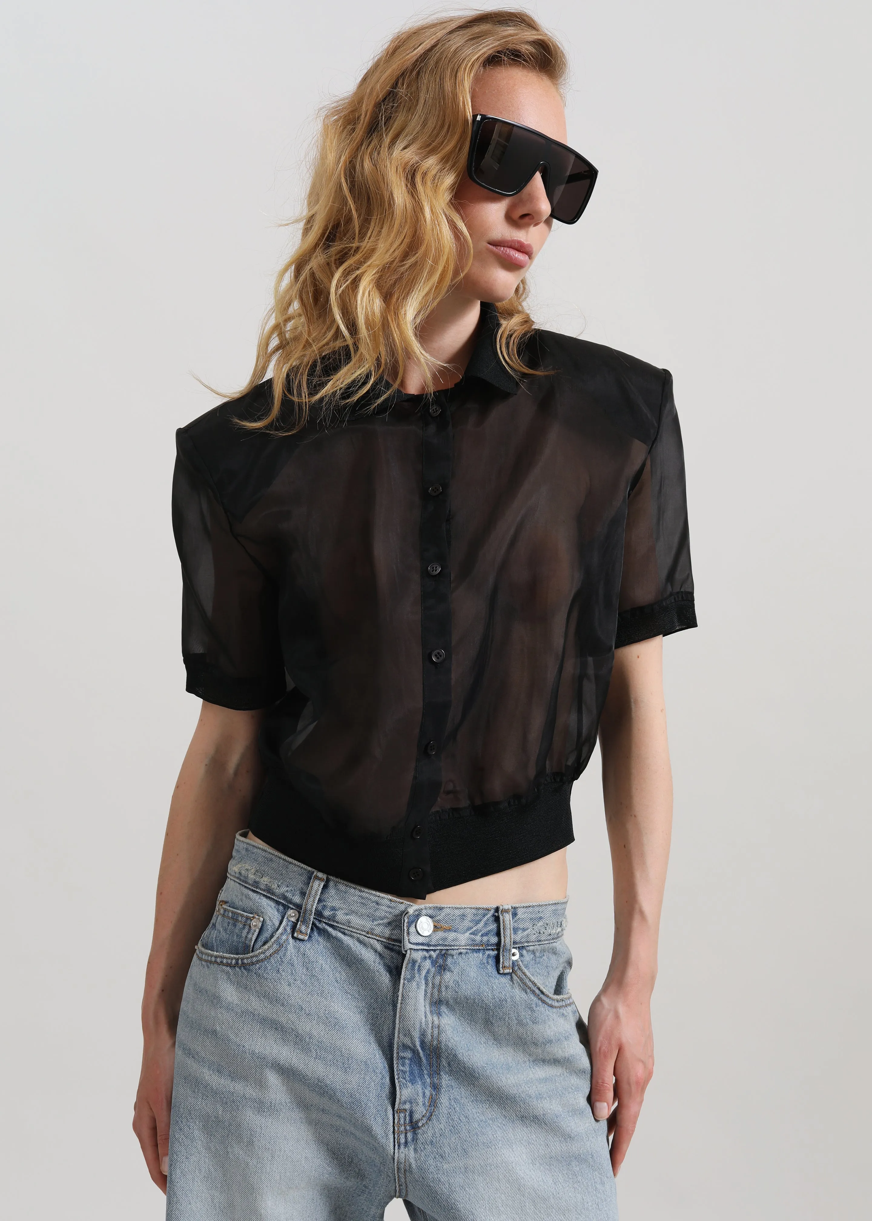 Tavy Cropped Sheer Shirt - Black sold by Frankie Shop product image thumbnail 4