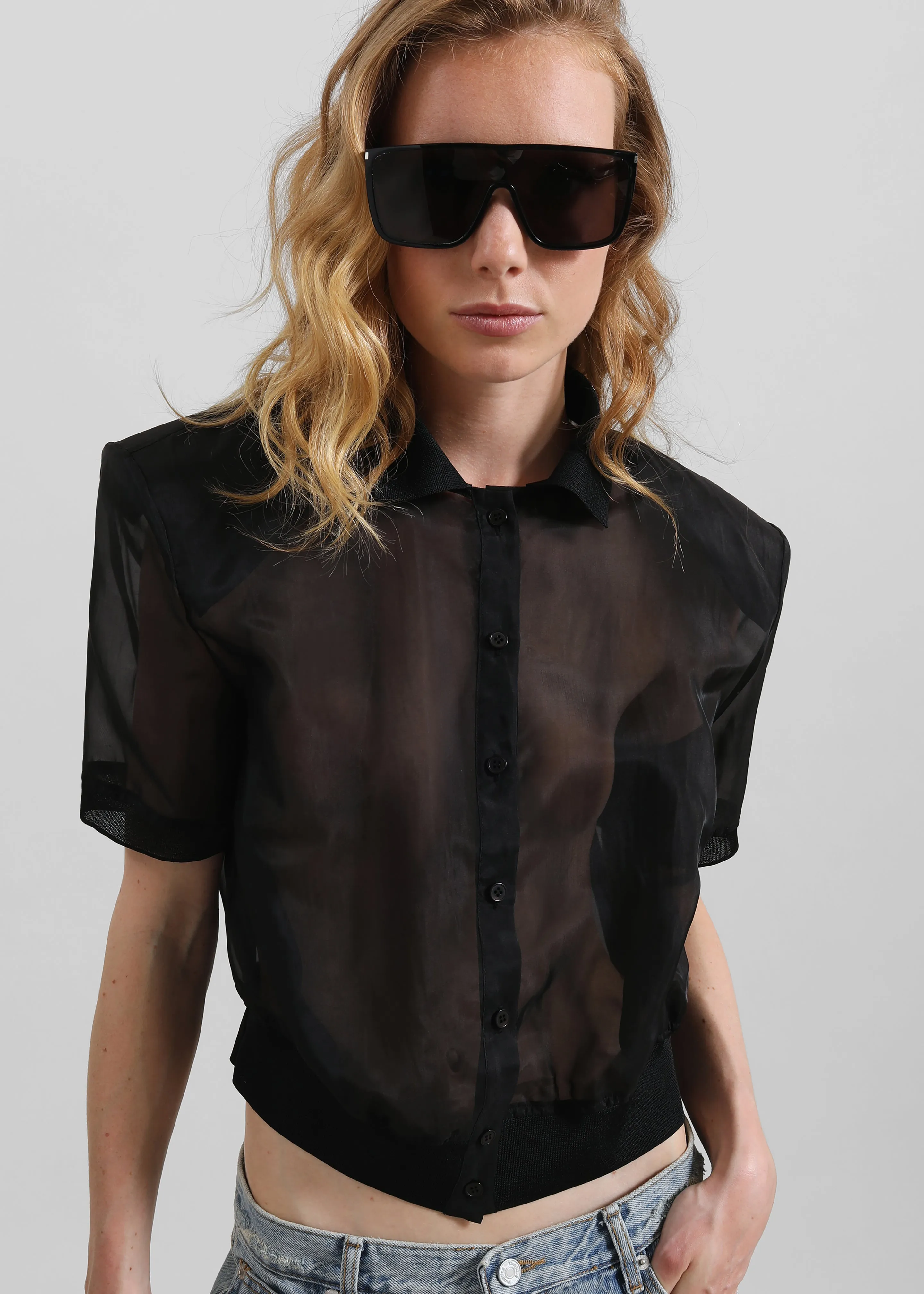 Tavy Cropped Sheer Shirt - Black sold by Frankie Shop product image thumbnail 2