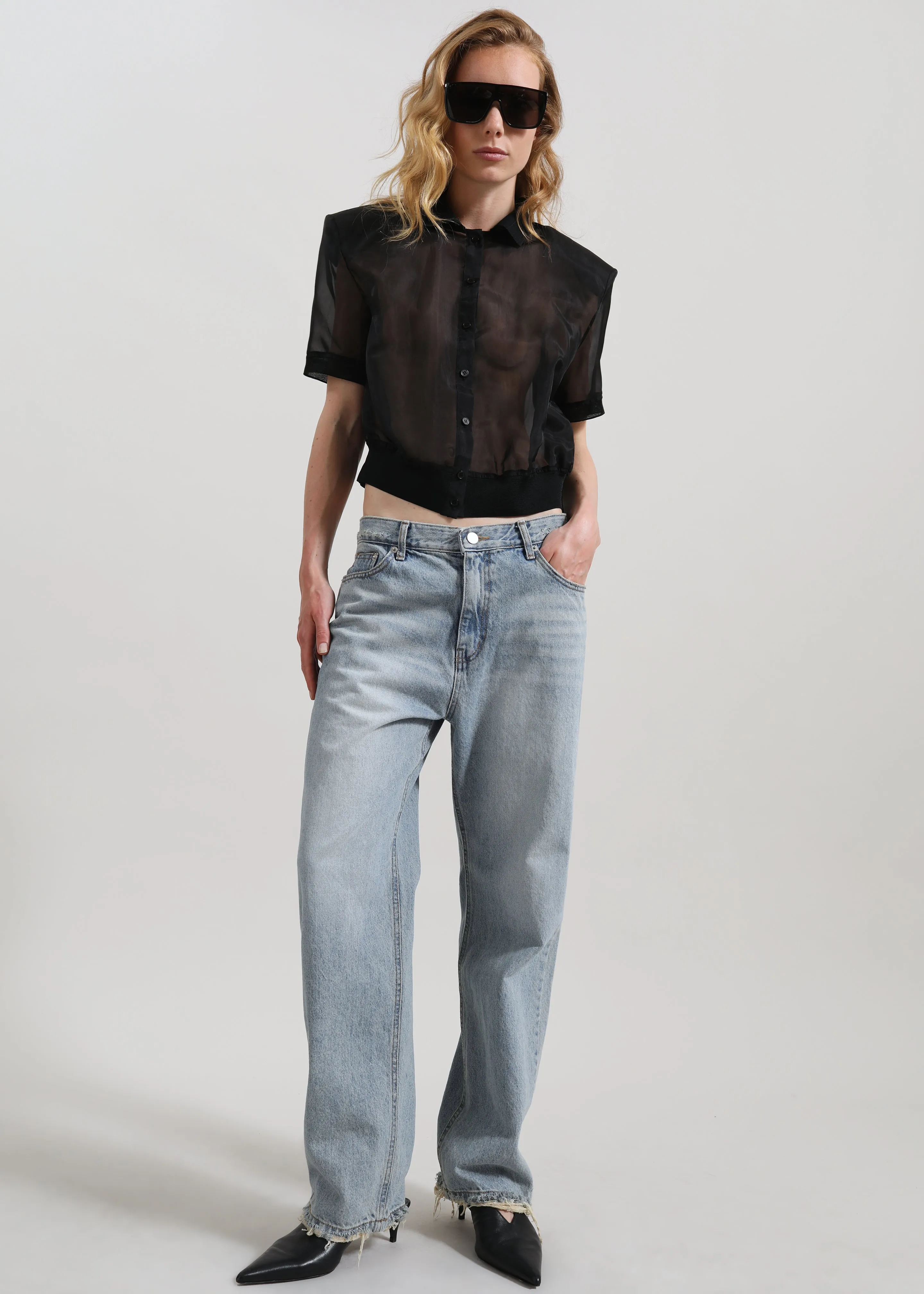 Tavy Cropped Sheer Shirt - Black sold by Frankie Shop product image thumbnail 3