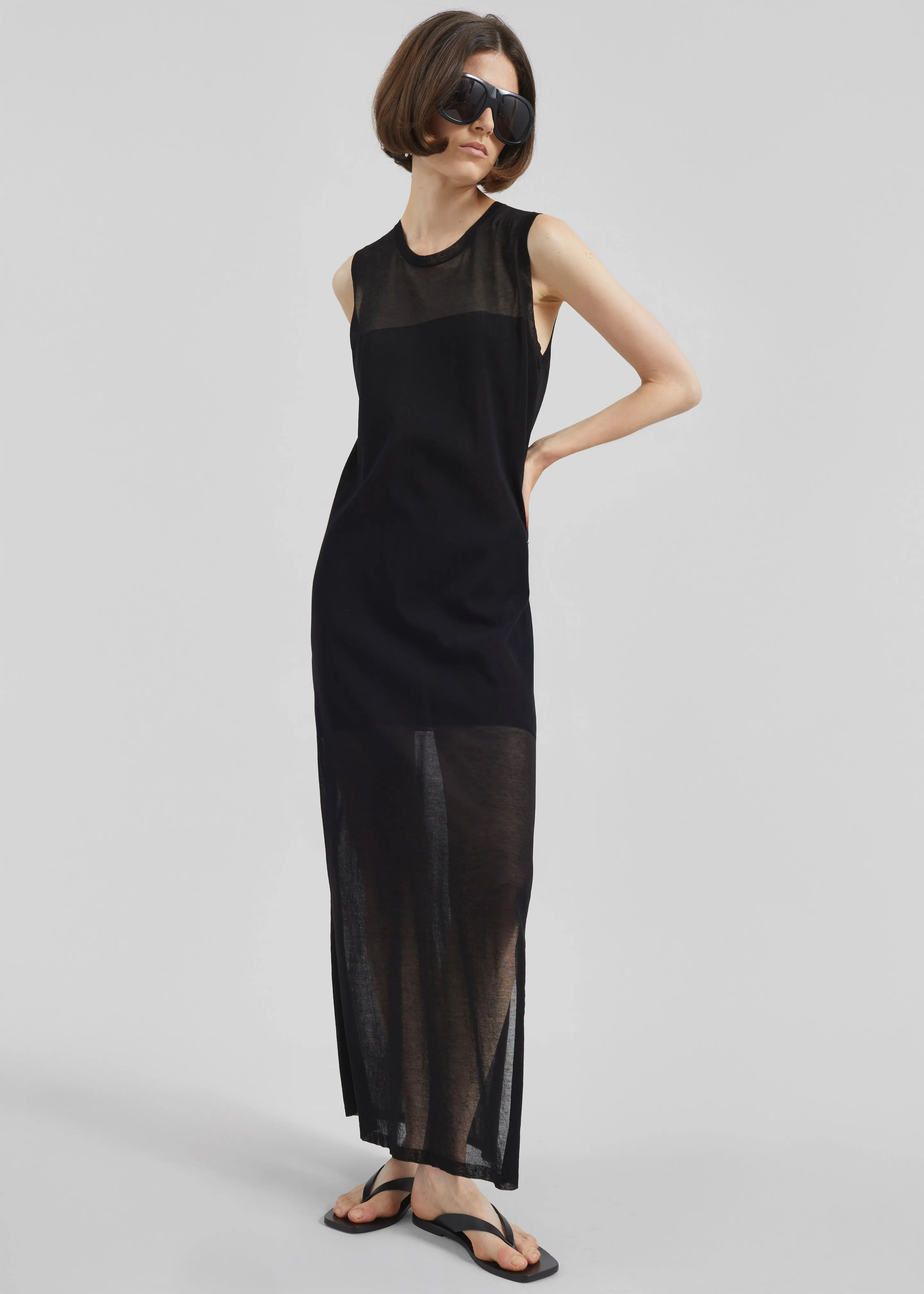 Loulou de Saison Philae Sheer Jersey Dress - Black sold by Frankie Shop