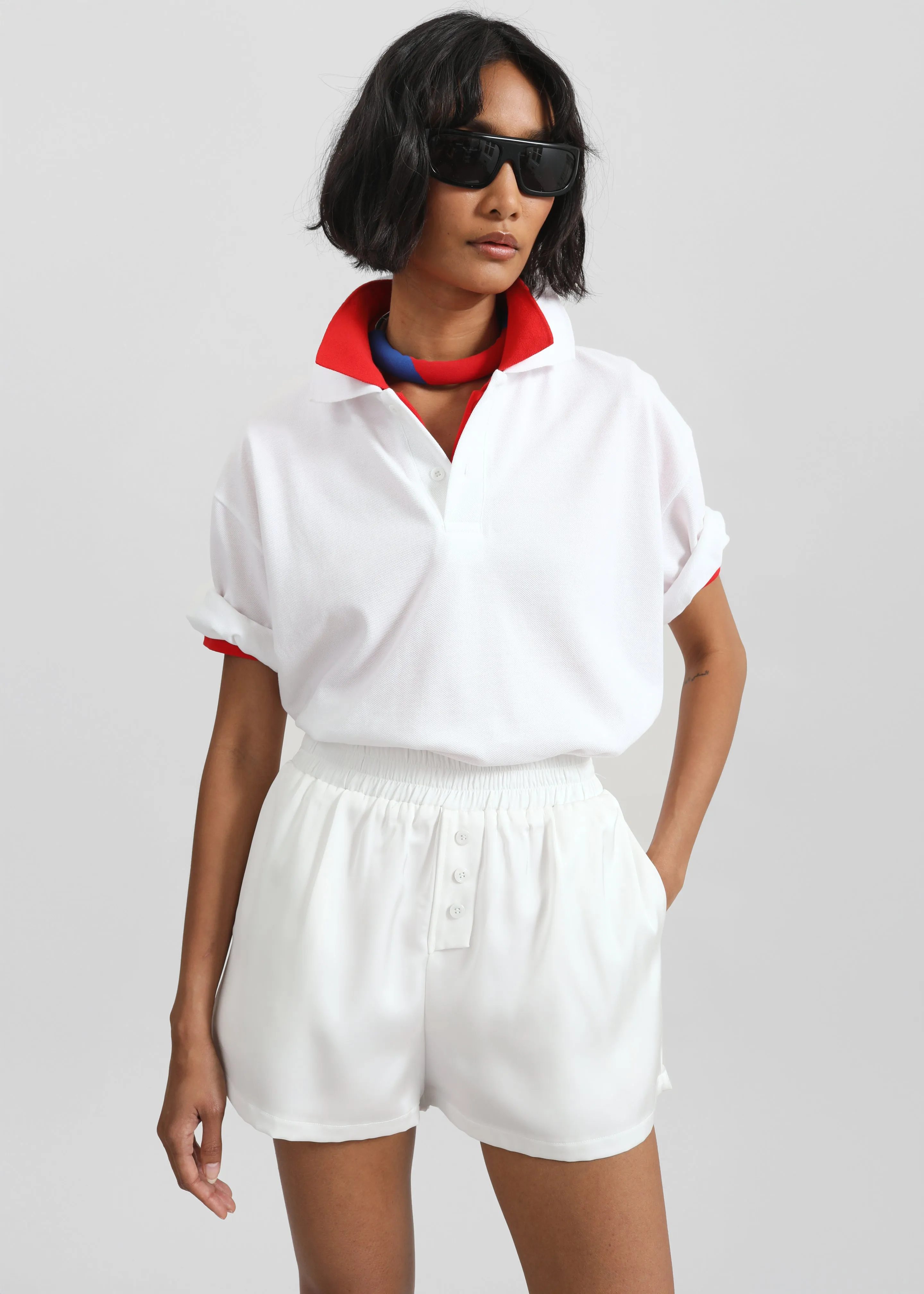 Ilsen Satin Boxer Shorts - White sold by Frankie Shop product image thumbnail 4