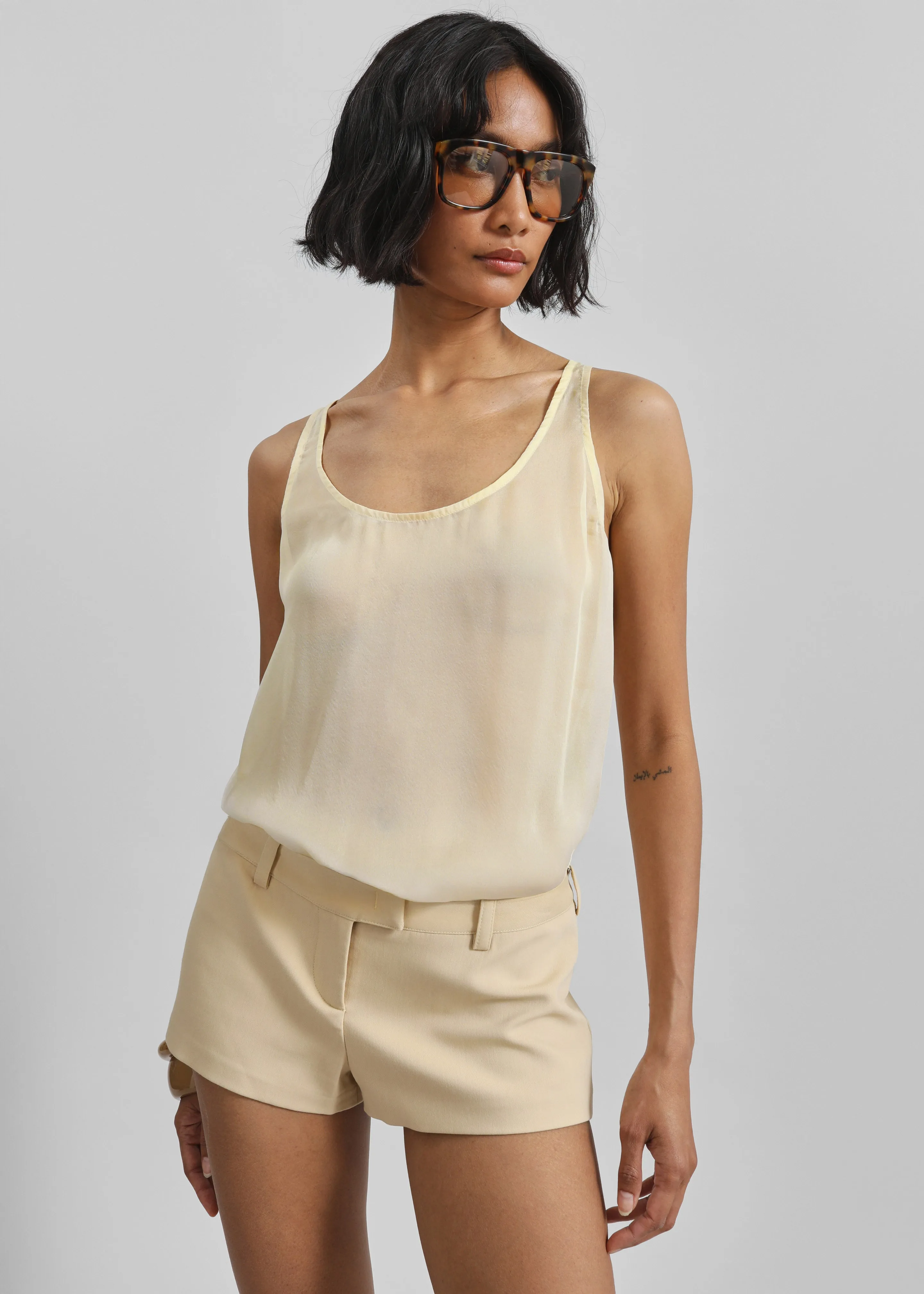 Oria Sheer Silk Chiffon Tank - Pale Yellow sold by Frankie Shop
